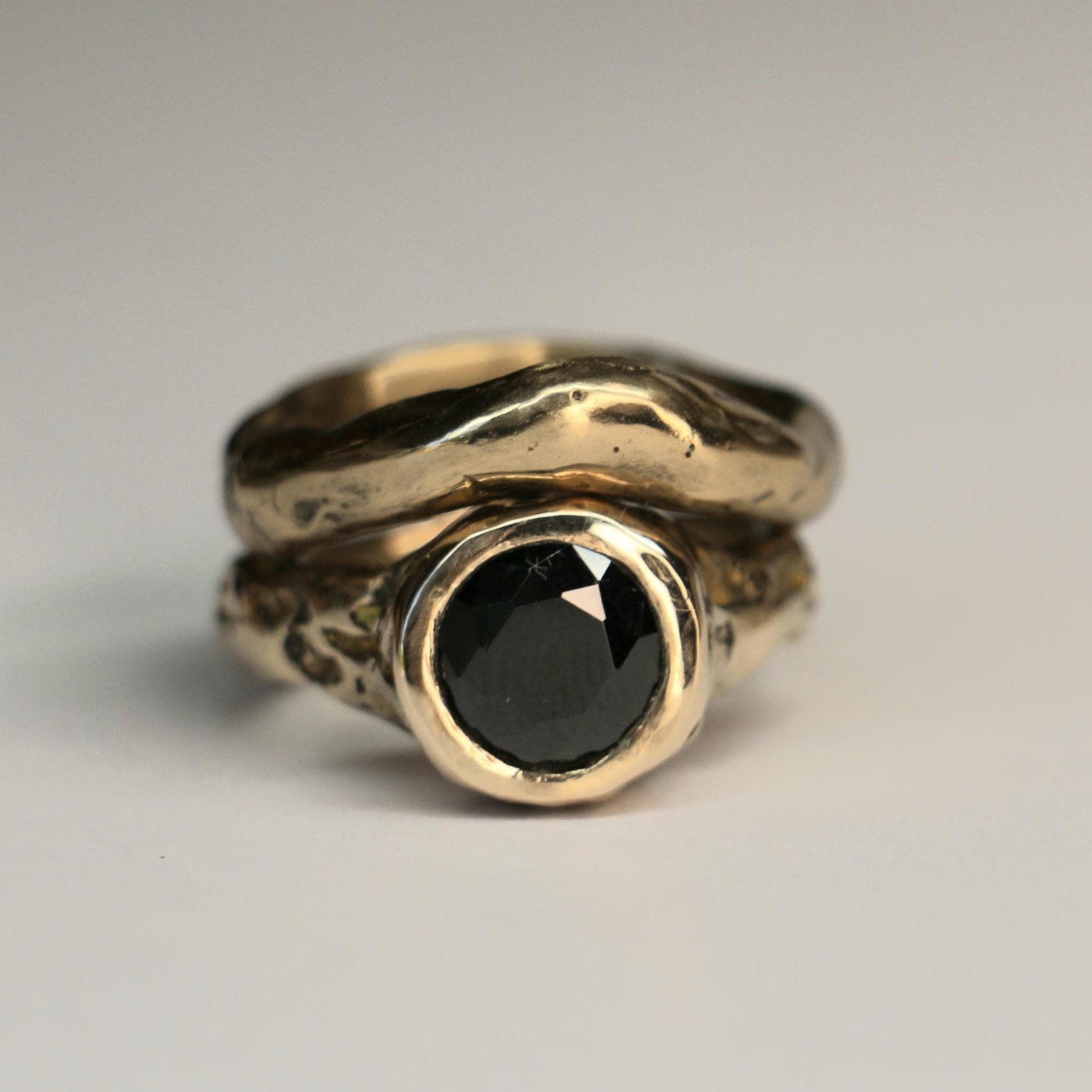 Bronze textured ring with lab onyx size 6