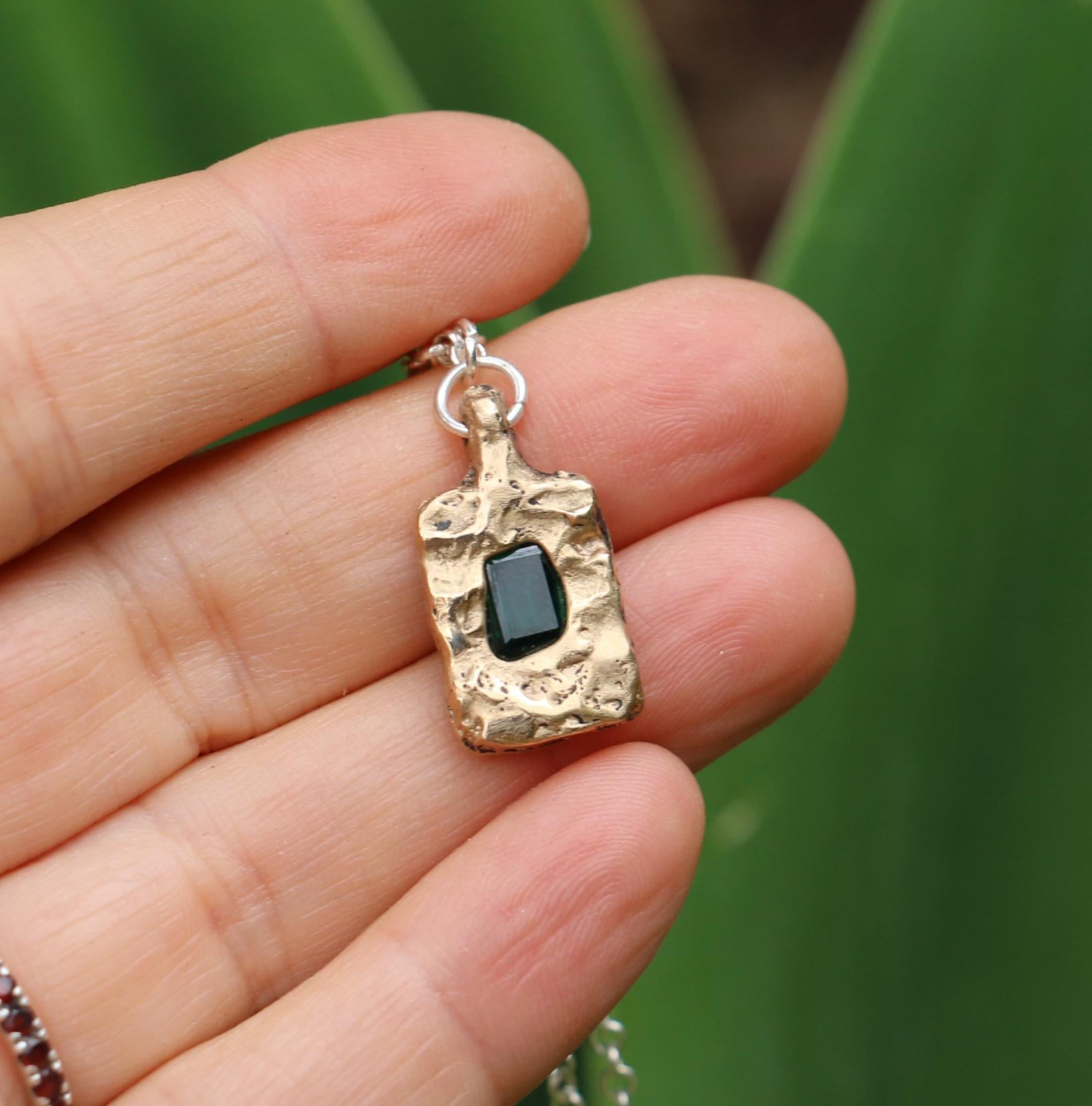 Bronze pendant with emerald necklace