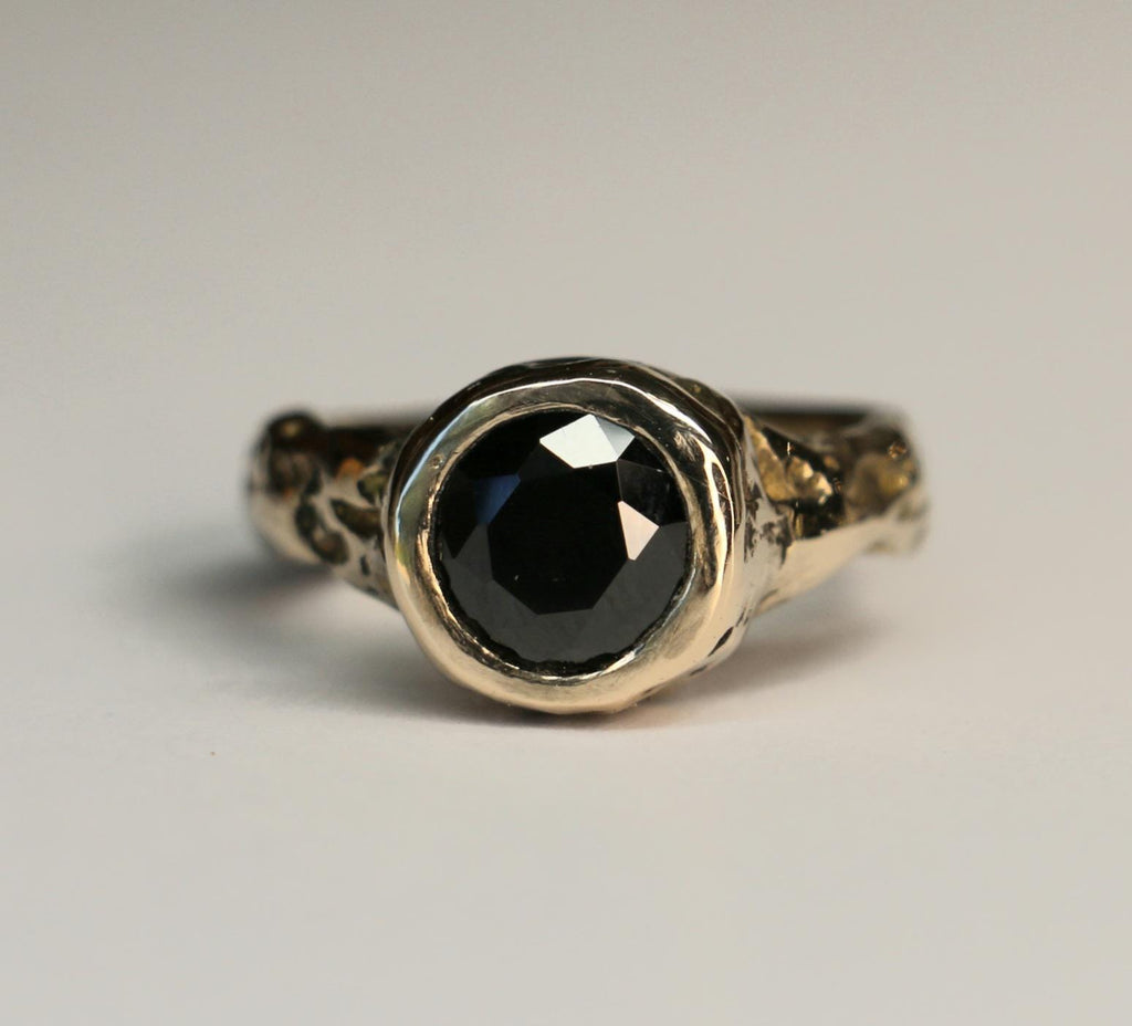 Bronze textured ring with lab onyx size 6