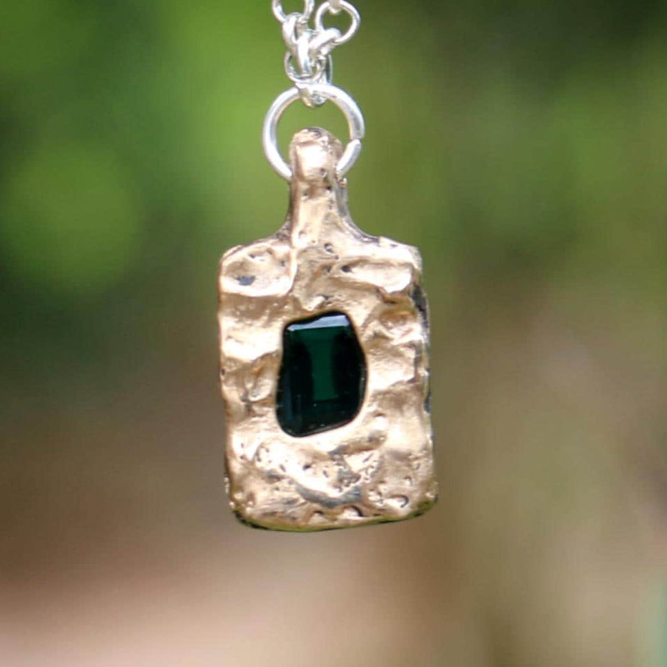 Bronze pendant with emerald necklace