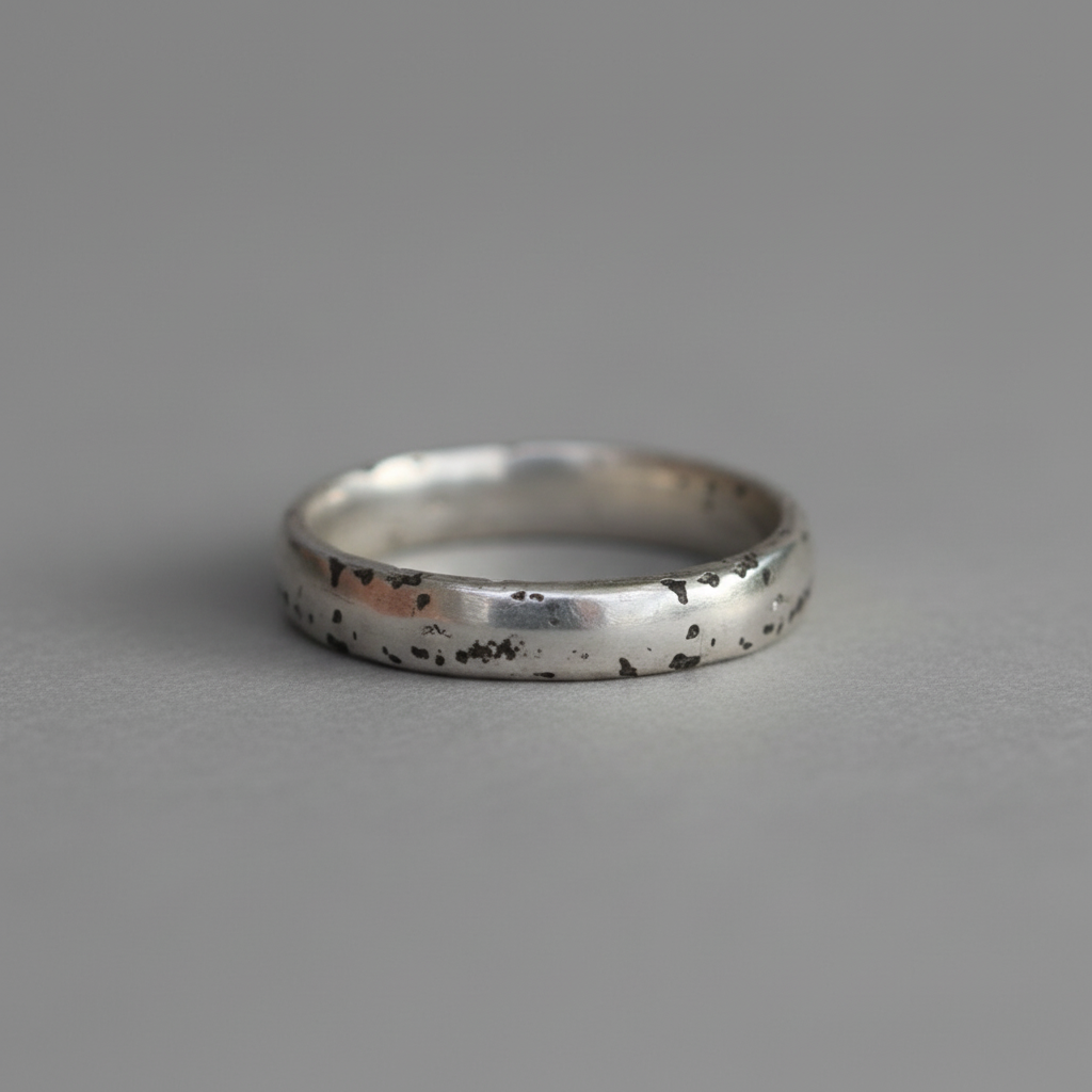 Oxidised silver band no stone - lying flat