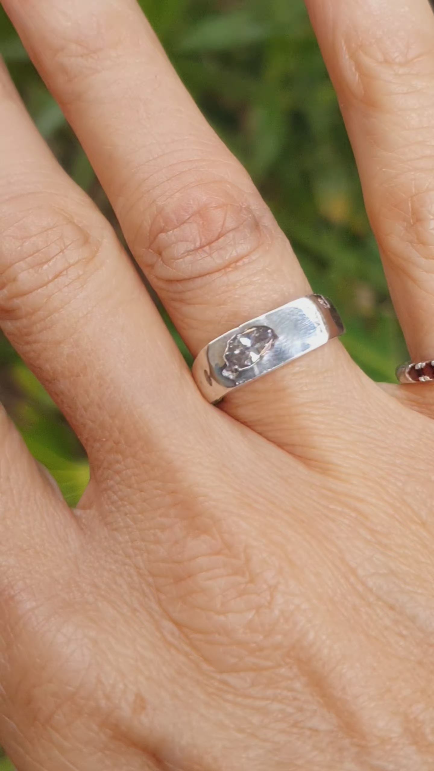 Royal Signet Ring stirling silver sandcast with moissanite Size 6