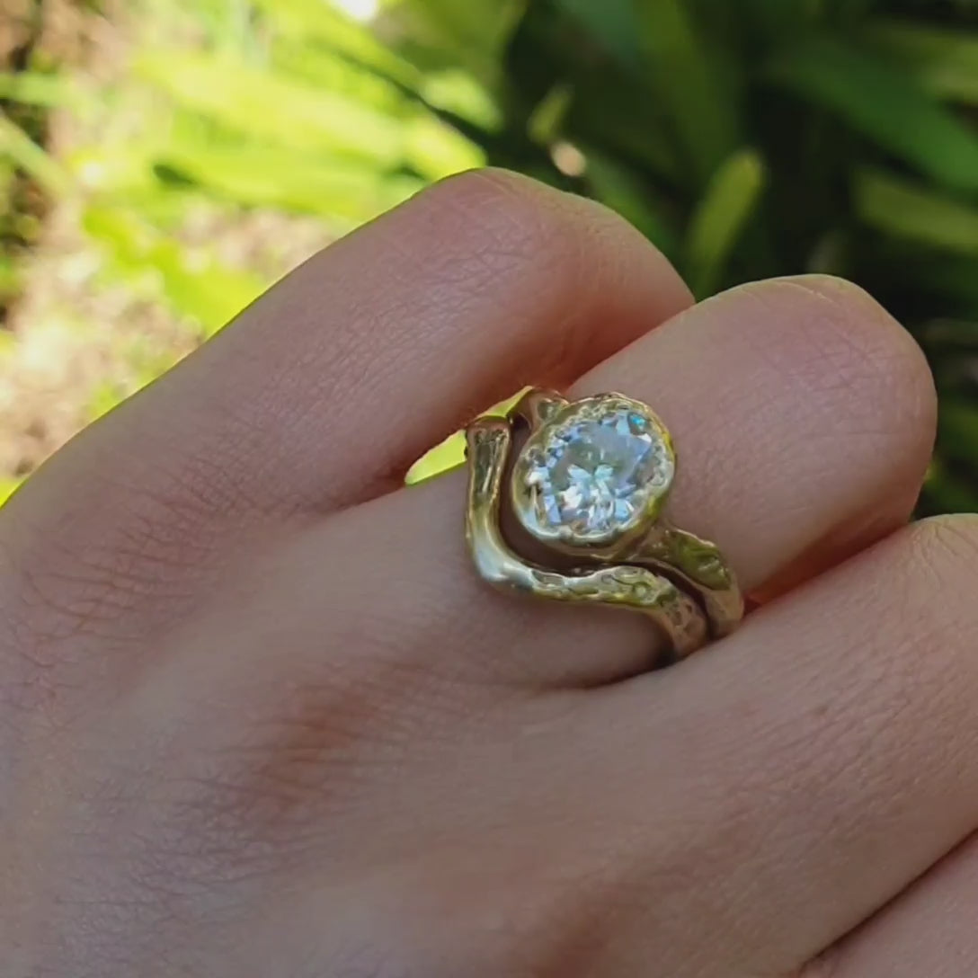 Ember 9ct gold organic ring with oval Moissanite