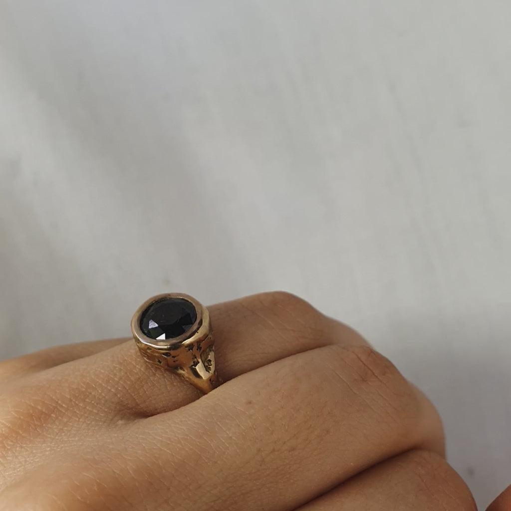 Bronze textured ring with lab onyx size 6