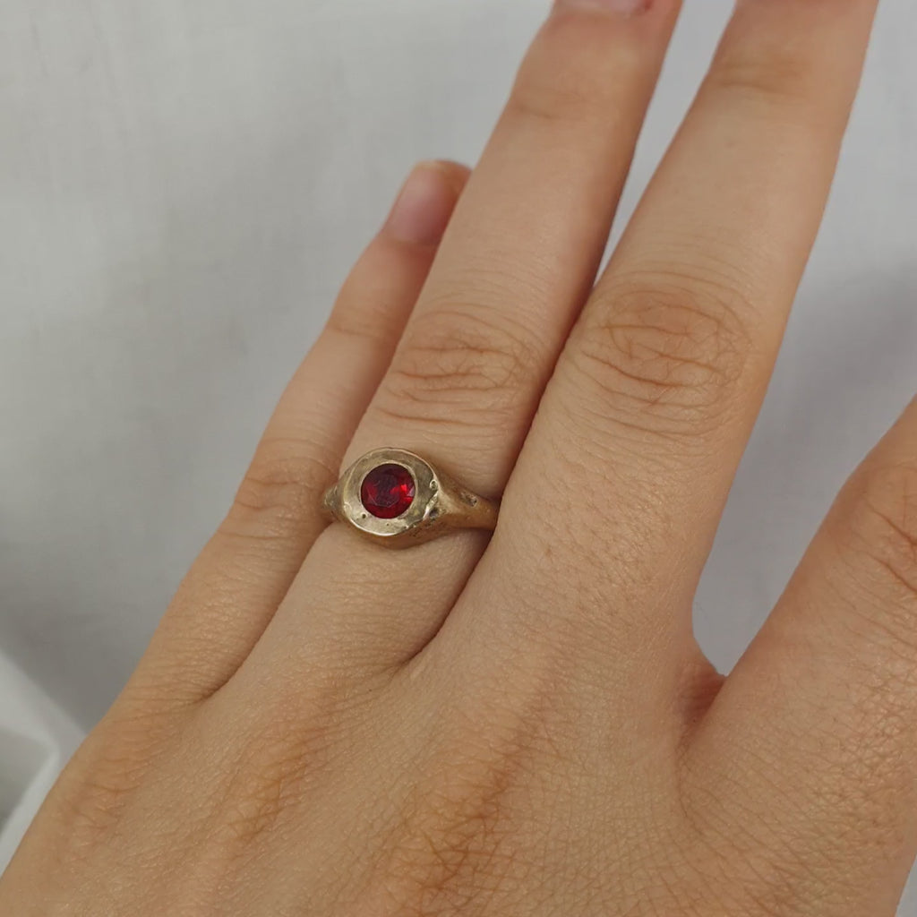 Textured Ring with Lab Garnet, Size 6