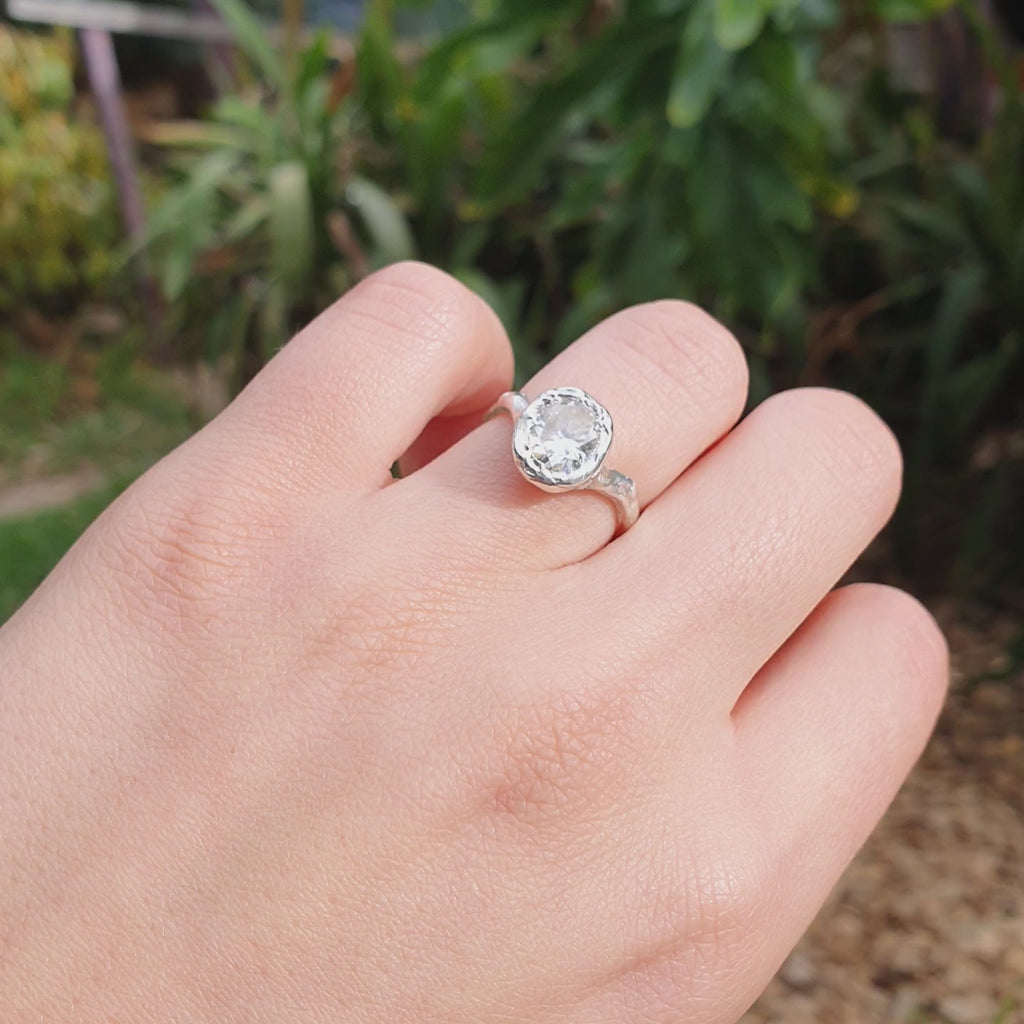 Ember silver organic ring .8ct Moissanite