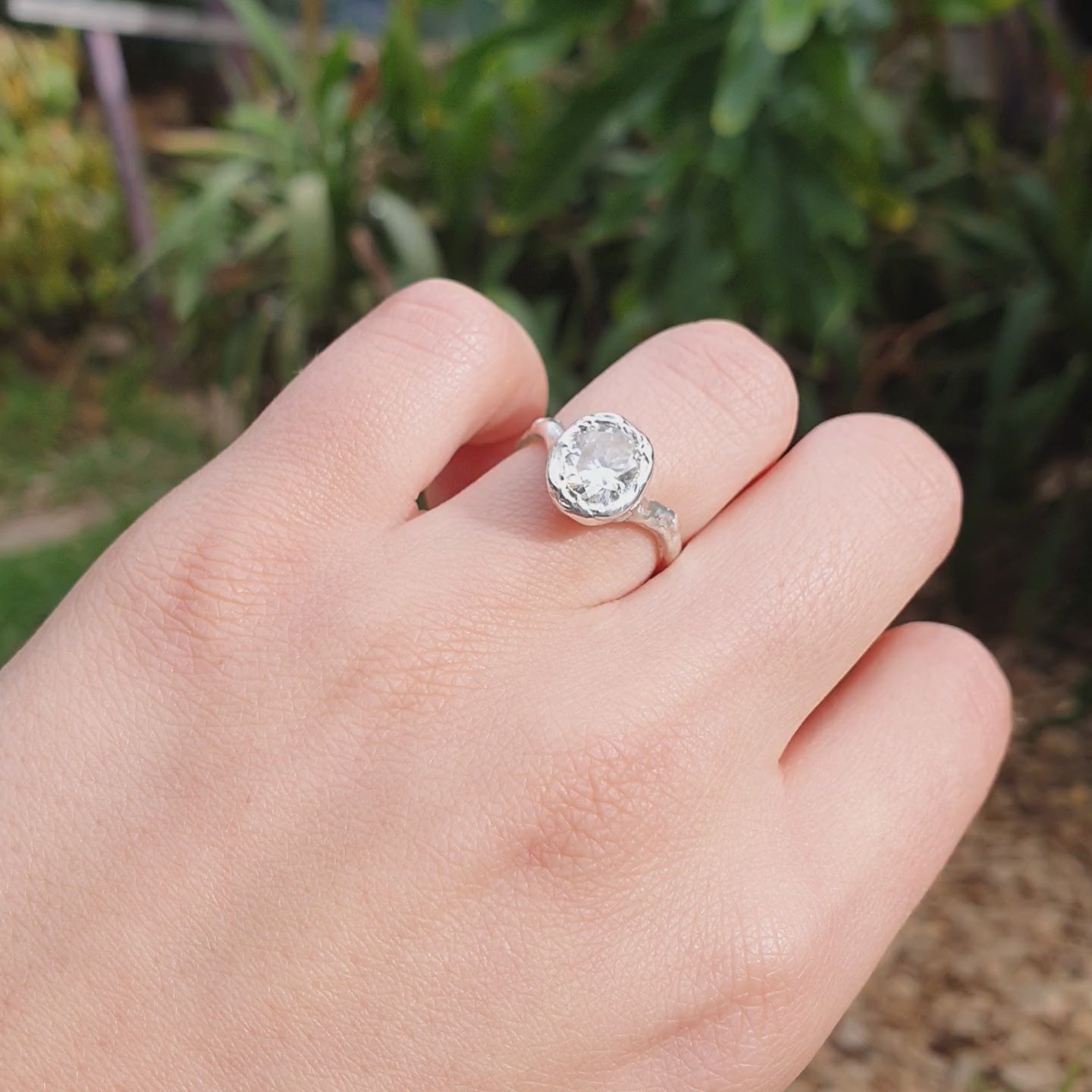 Ember silver organic ring .8ct Moissanite