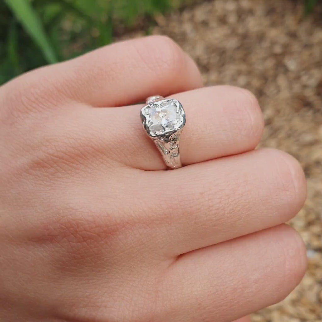 Beloved silver organic ring 2ct Moissanite size 6