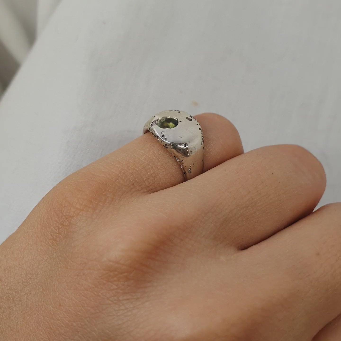 Silver Signet Ring with Green Sapphire 5.5