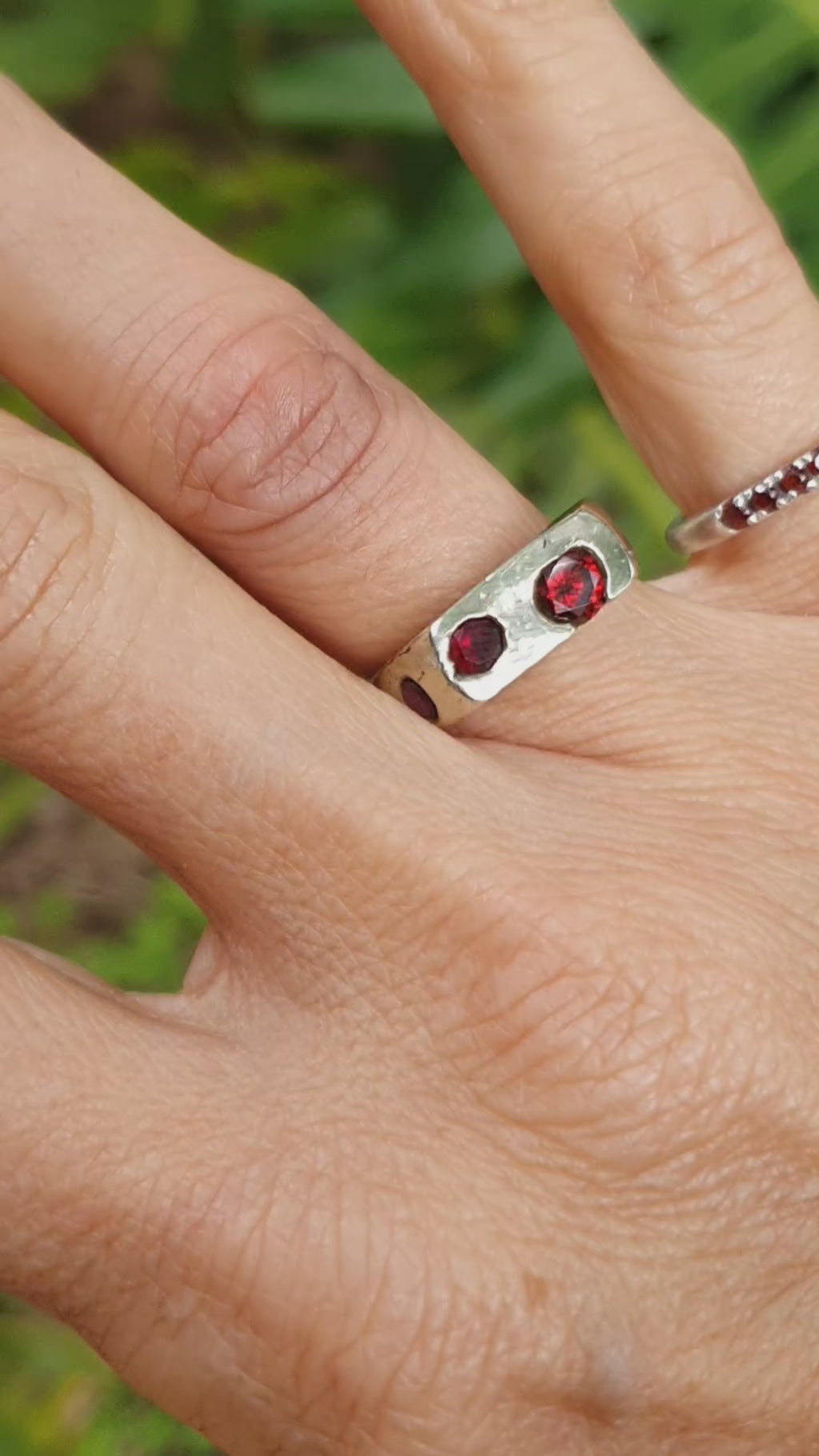 Bronze sandcast Signet Ring with garnet zircon Size 6