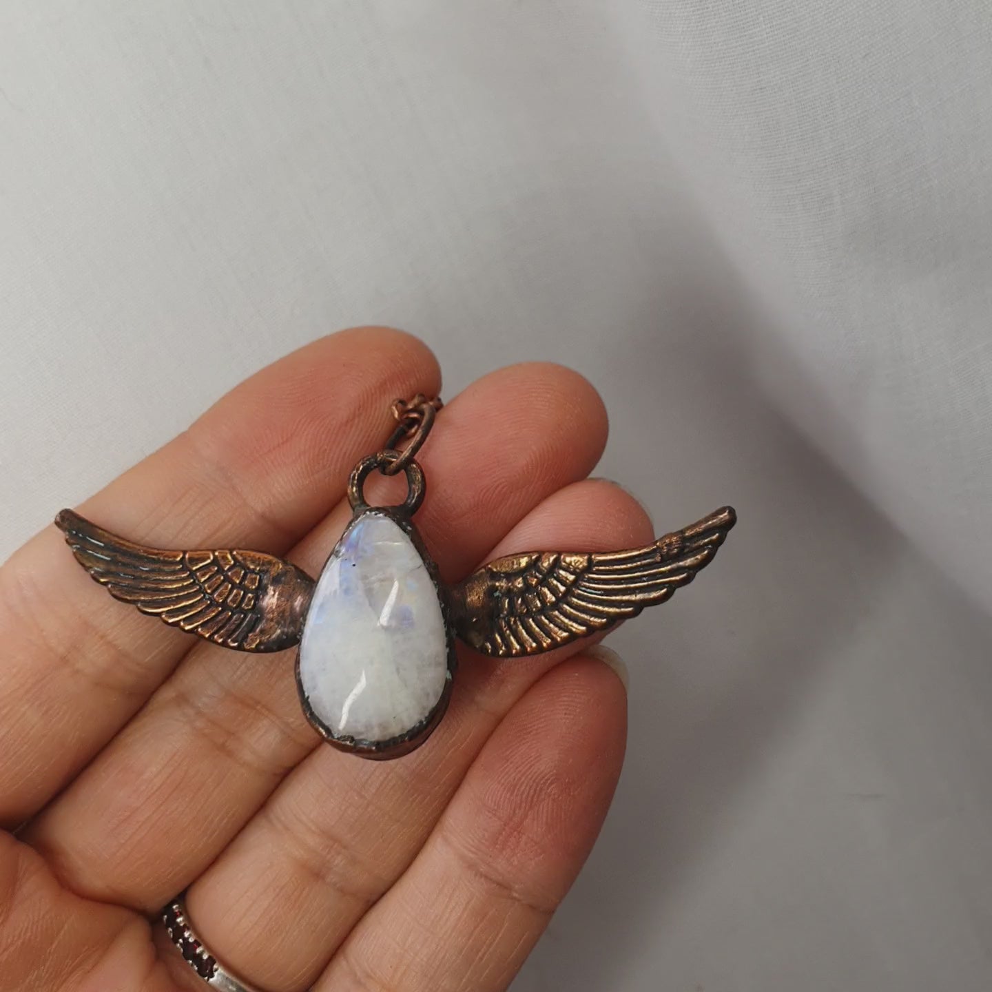 Copper Angel Wing Moonstone Necklace
