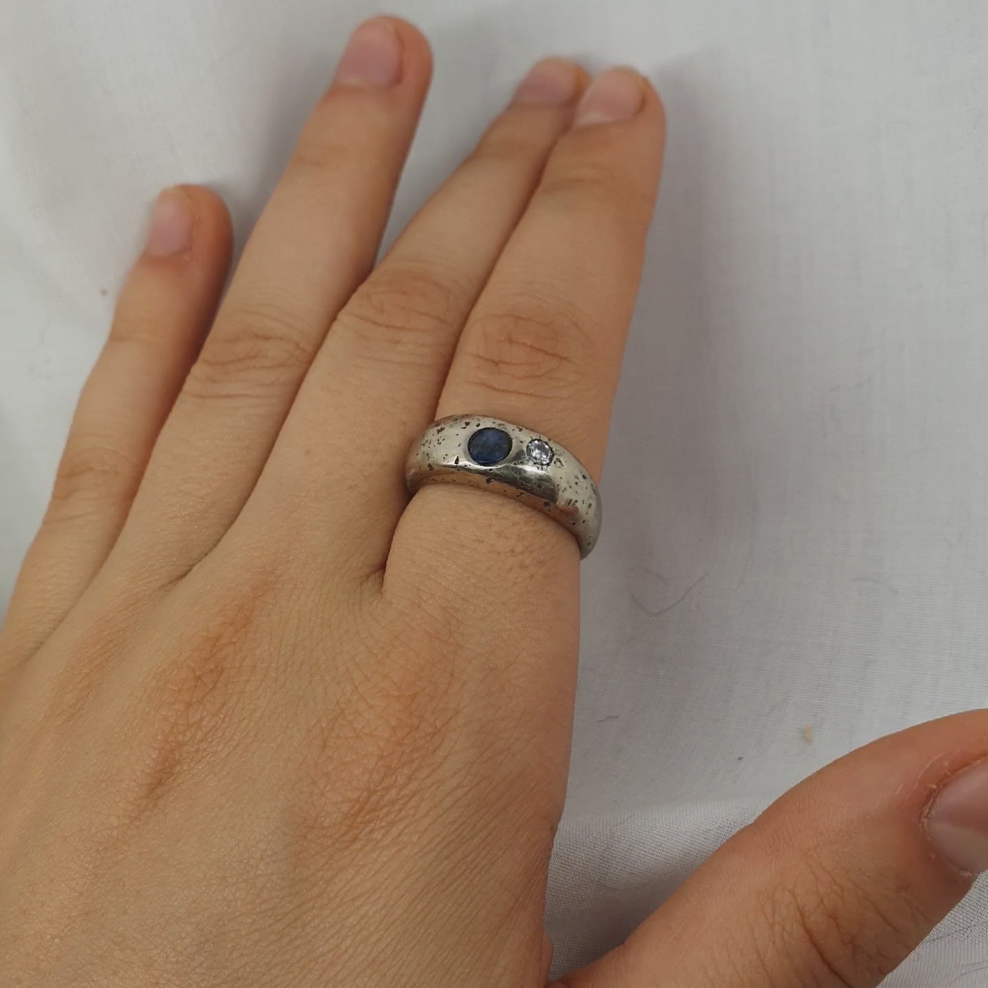 Esther dome ring with lapis lazuli and moissanite