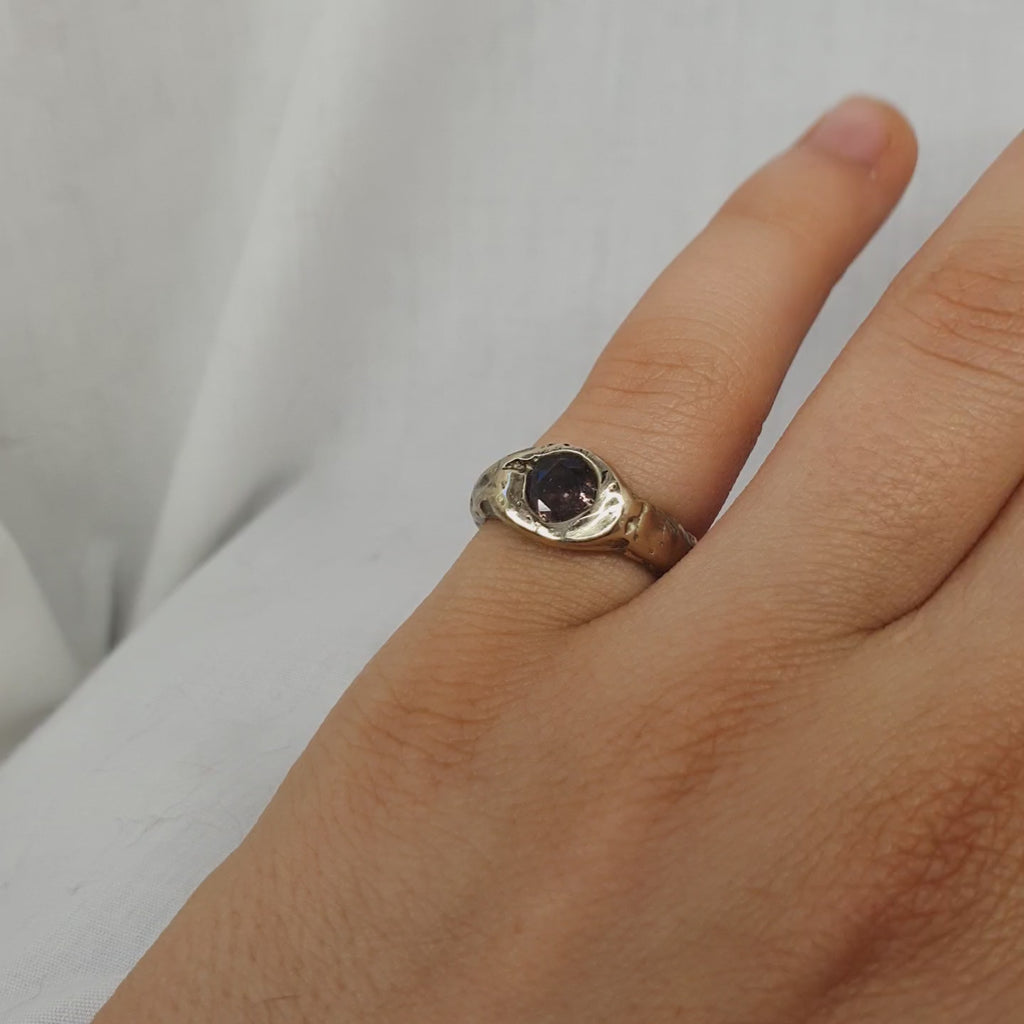 Organic Silver Ring with rose Quartz Size 5