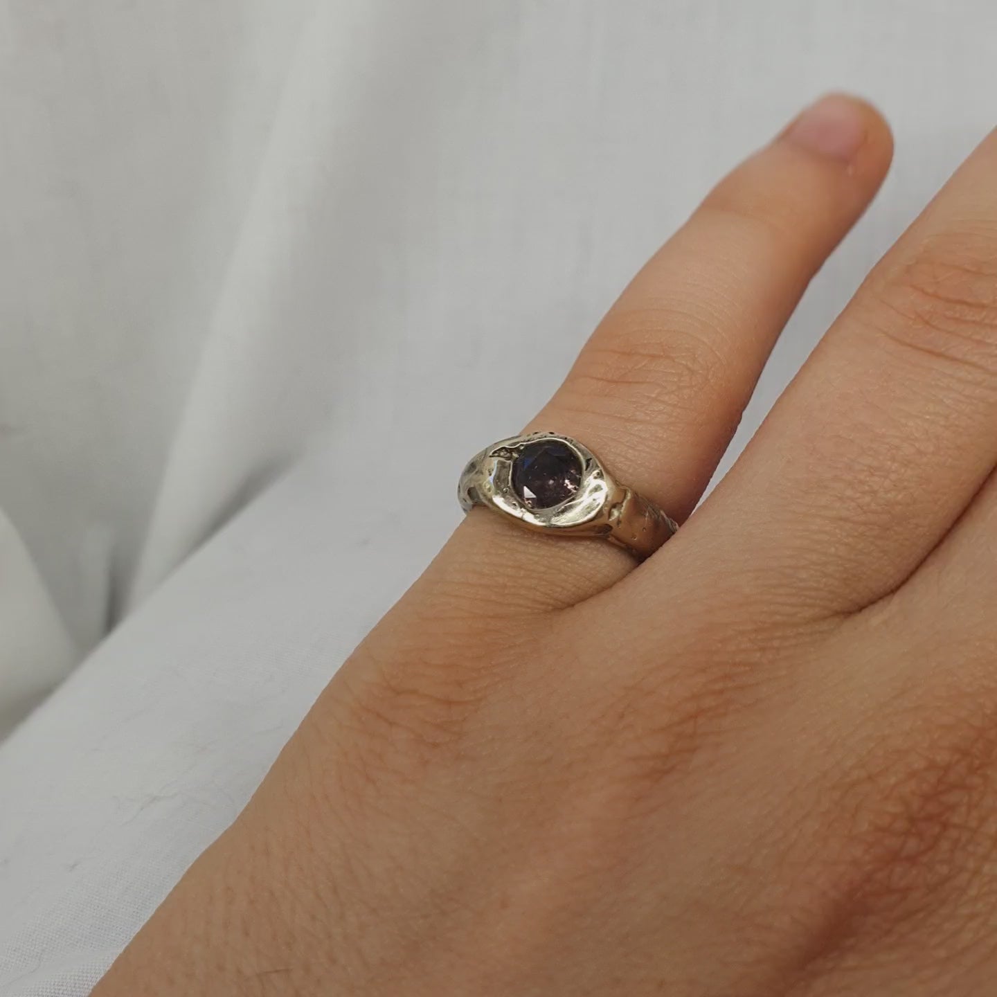 Organic Silver Ring with rose Quartz Size 5