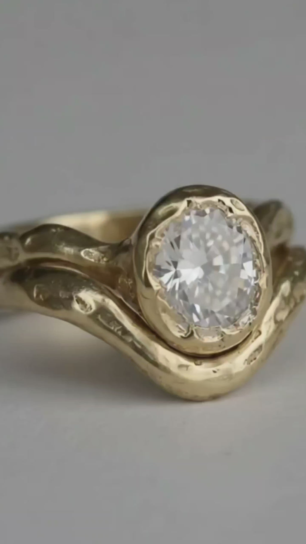 Ember 9ct gold organic ring with oval Moissanite