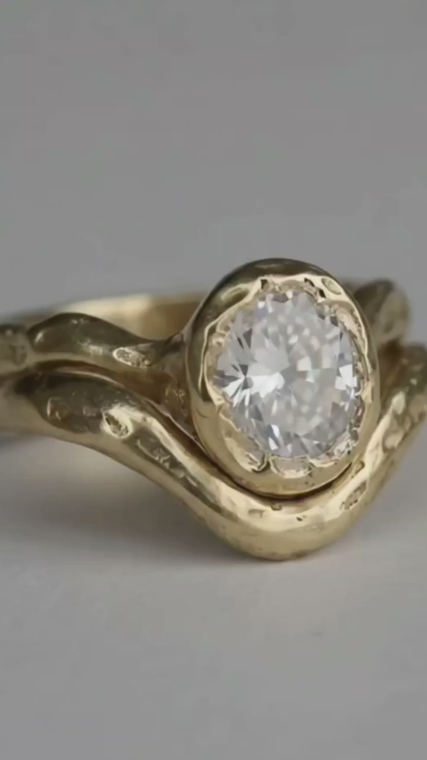 Ember 9ct gold organic ring with oval Moissanite