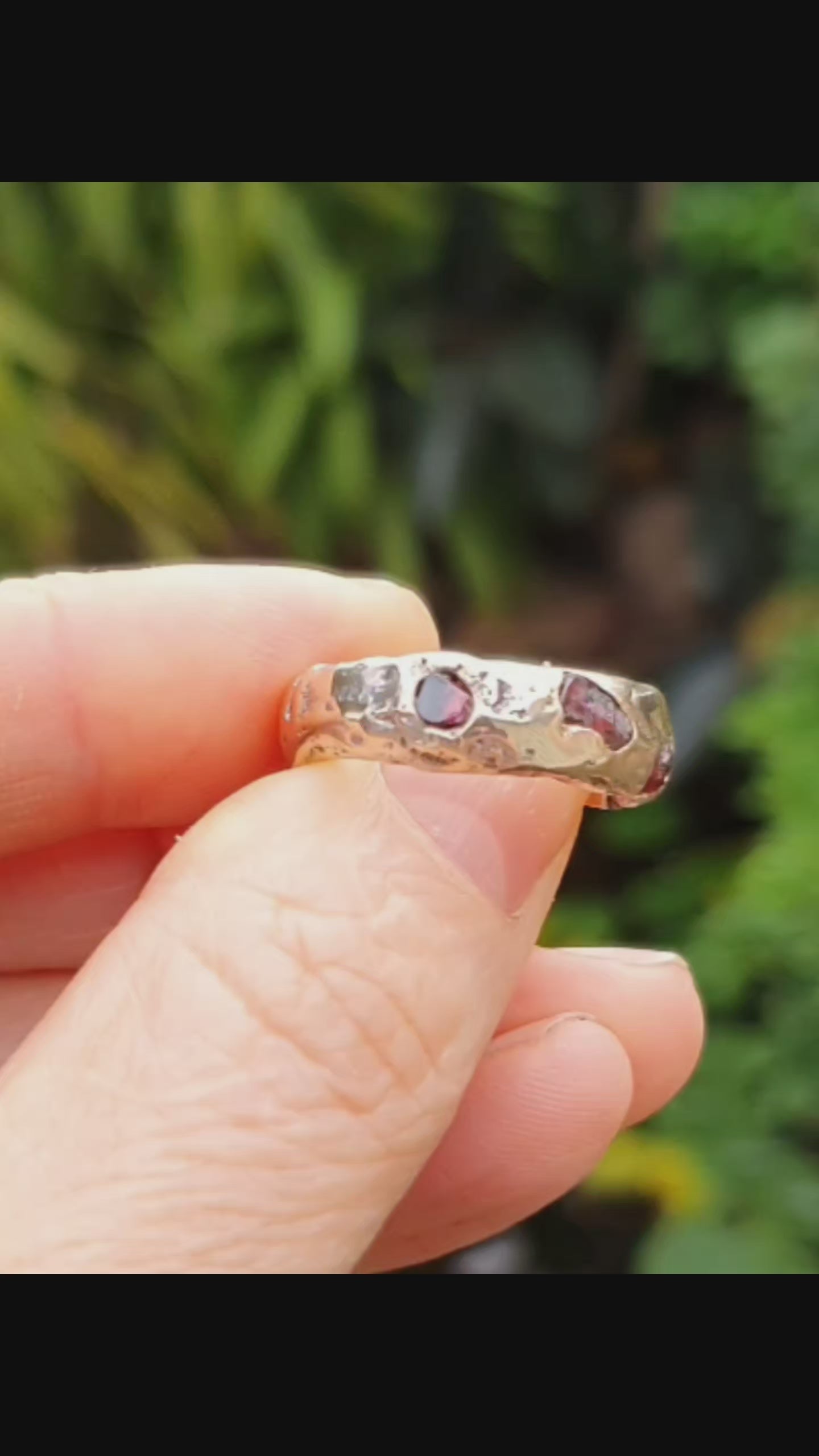 Sand Cast organic red Sapphire Ring | silver or 9ct gold bronze