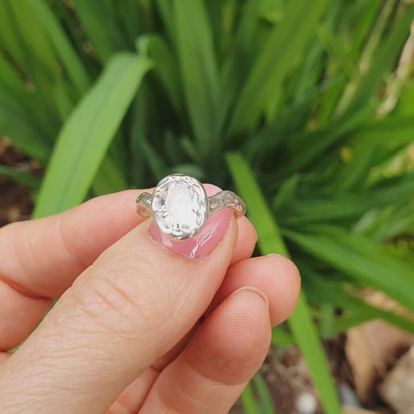 Ember silver organic ring .8ct Moissanite size 6