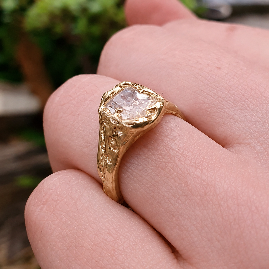 Beloved gold organic ring 2ct Moissanite radiant cut