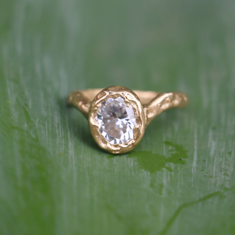 Ember 9ct organic ring .8ct Moissanite