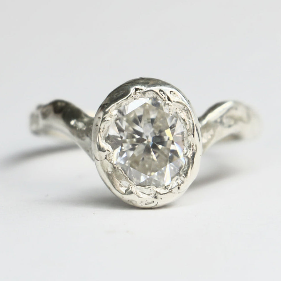 Ember silver organic ring .8ct Moissanite