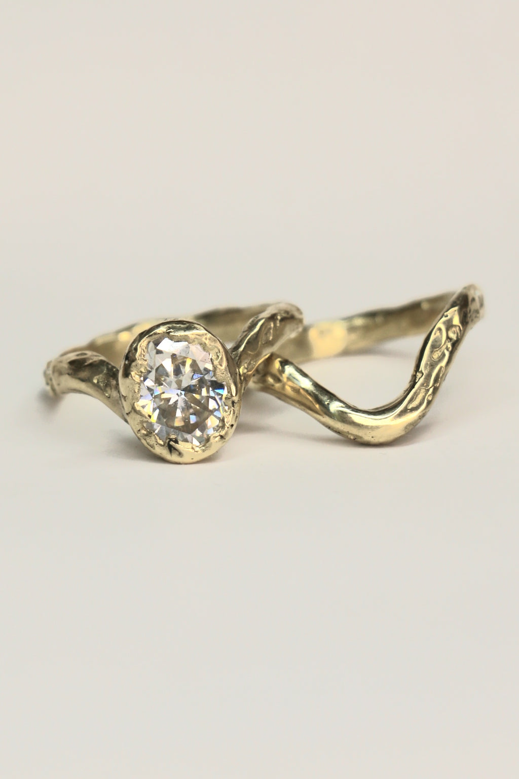 Ember 9ct gold organic ring with oval Moissanite