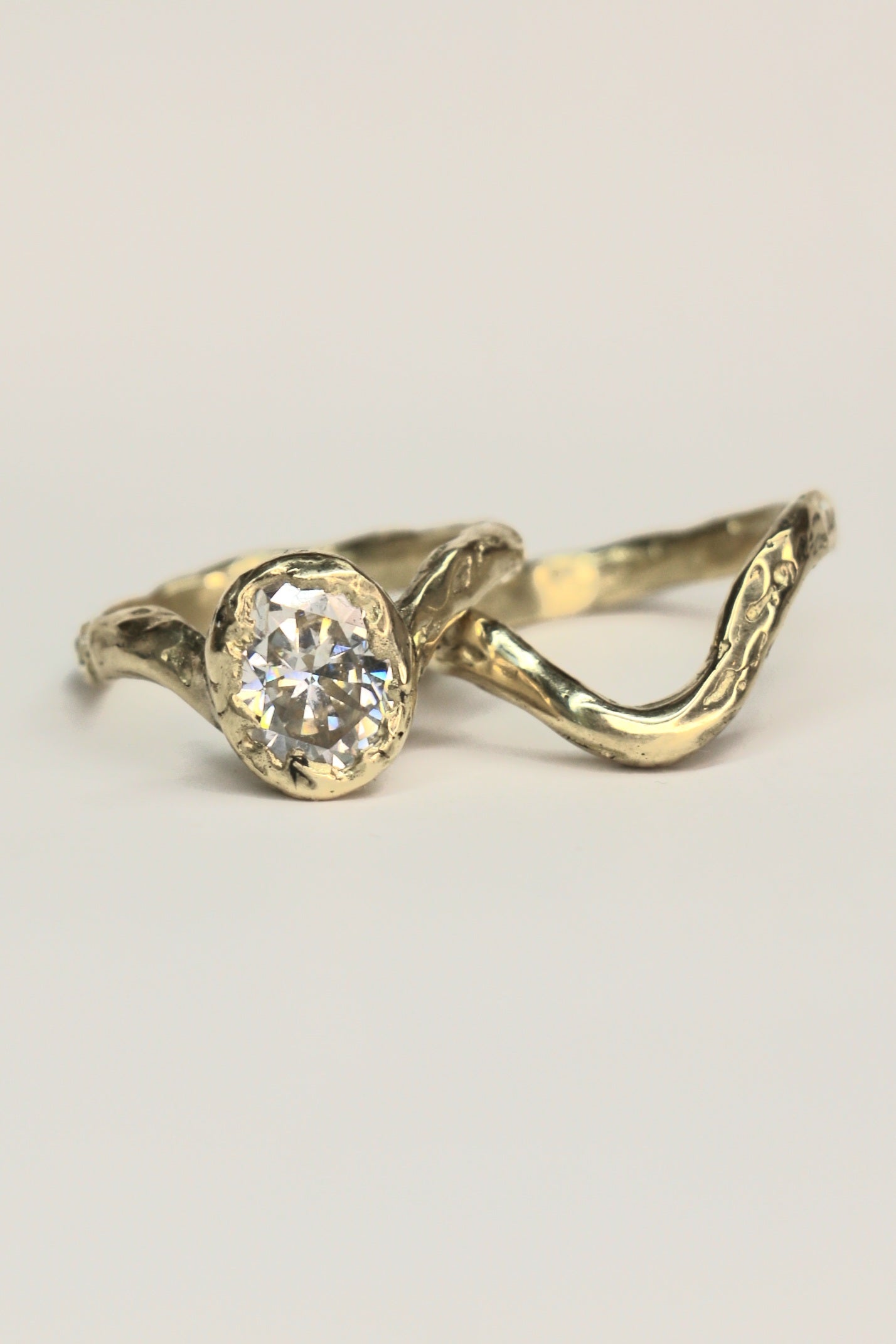 Ember 9ct gold organic ring with oval Moissanite