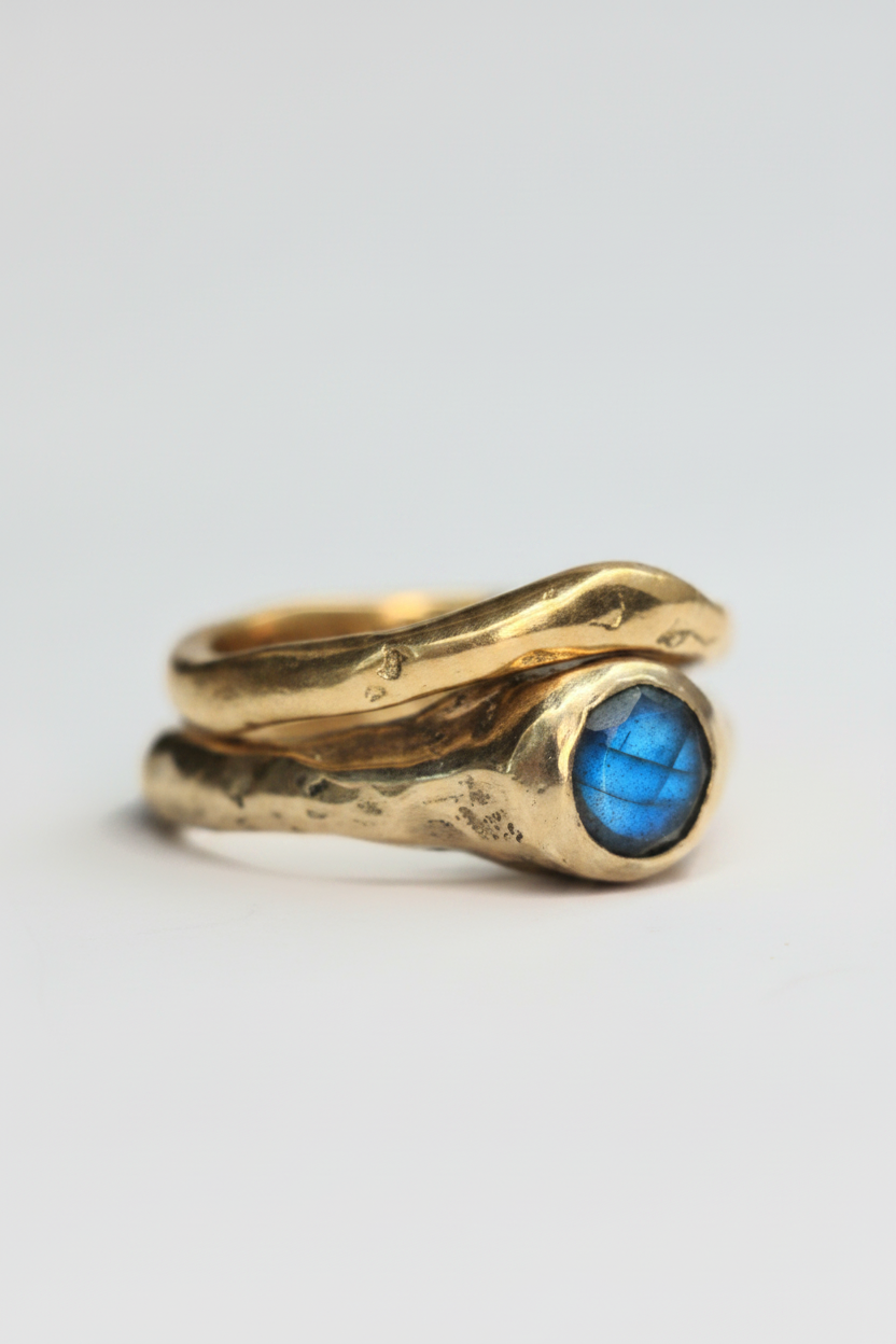 Labradorite 9ct gold organic ring |sandcast textured unique engagement ring