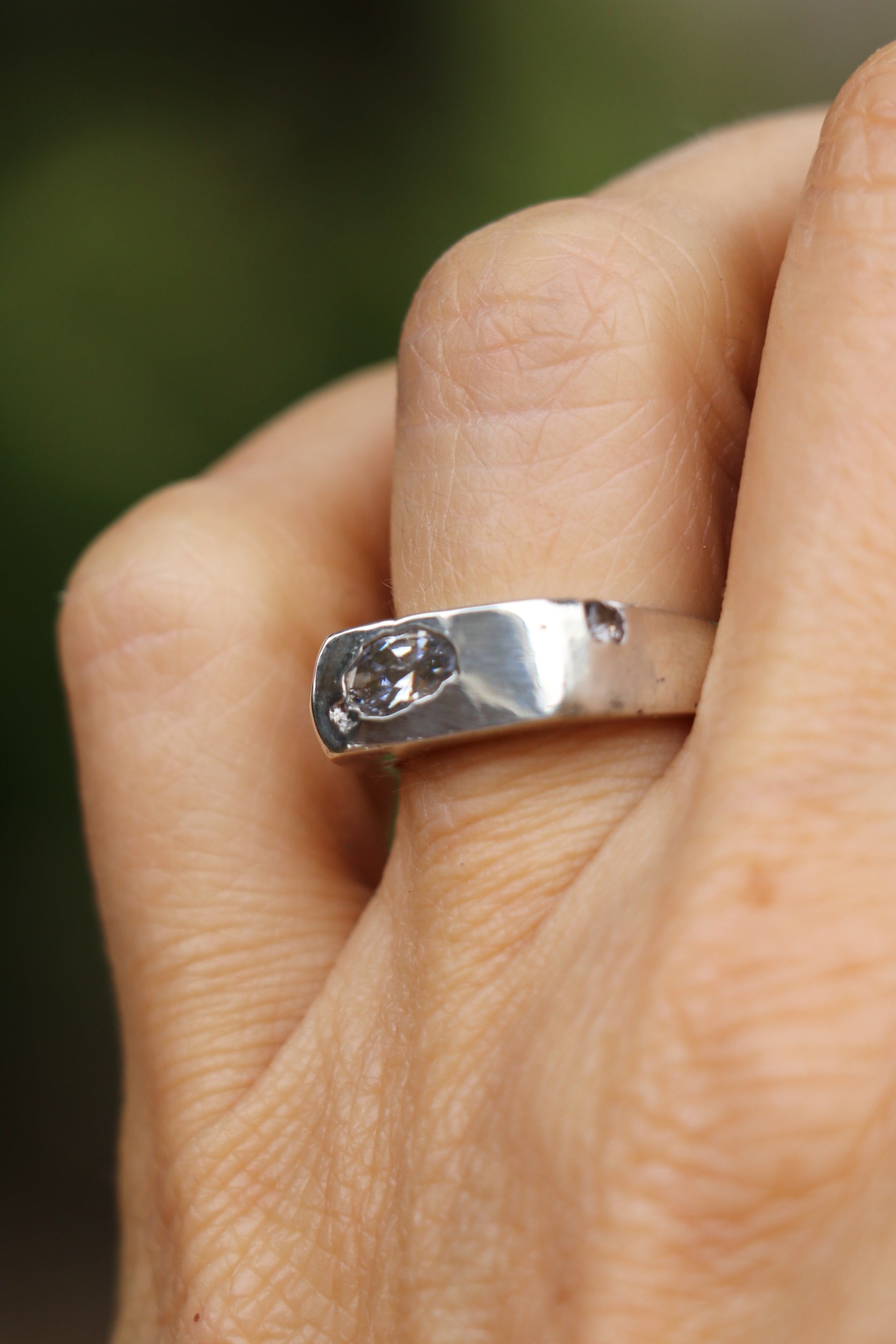Royal Signet Ring stirling silver sandcast with moissanite Size 6