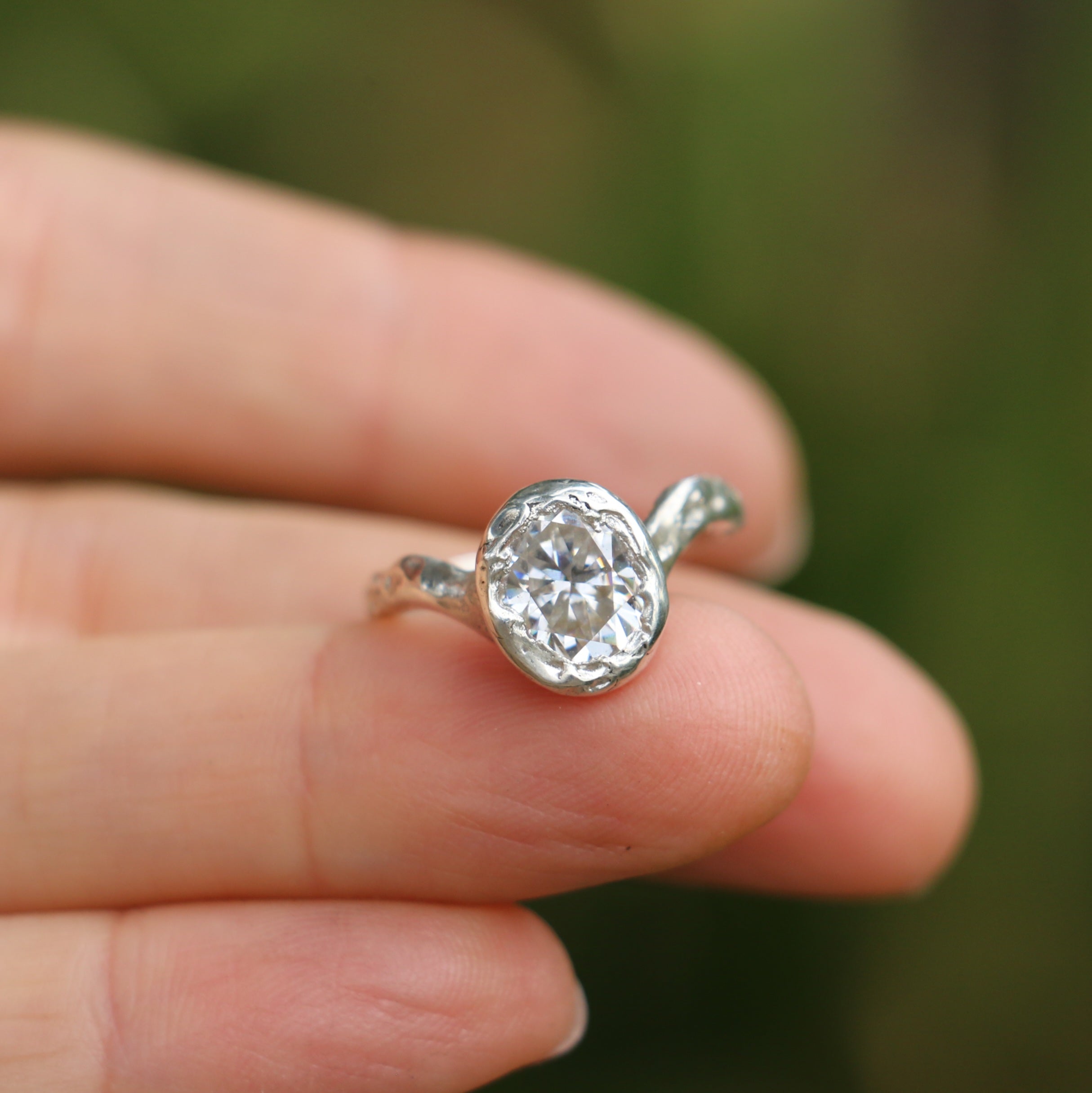Ember silver organic ring .8ct Moissanite