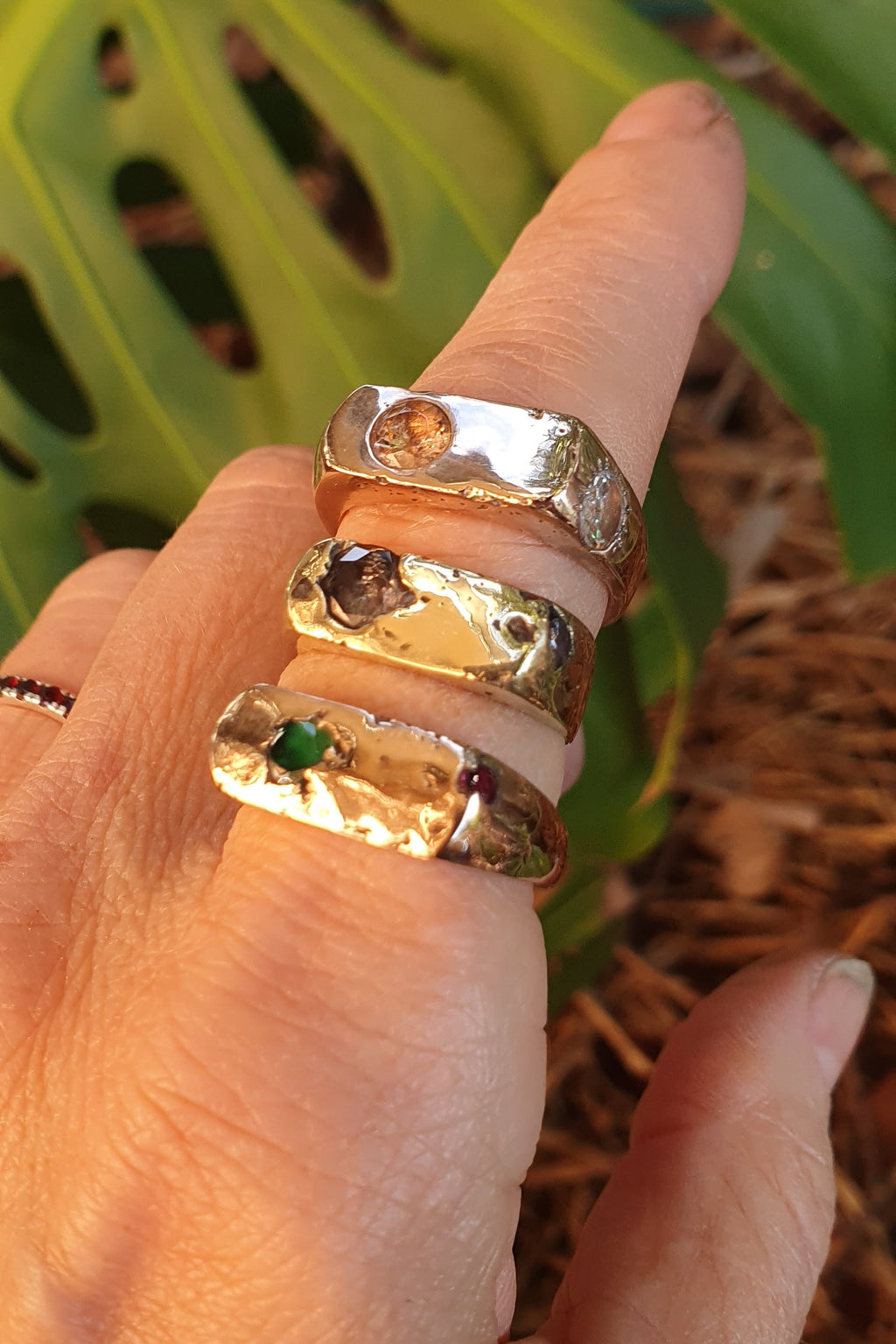 Royal Sandcast textured signet ring with stone | Organic handmade in Australia