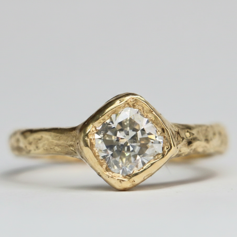 Cherish 9ct gold organic ring 1ct Moissanite cushion cut