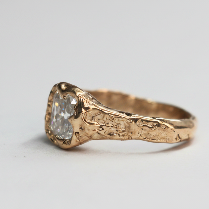 Beloved gold organic ring 2ct Moissanite radiant cut
