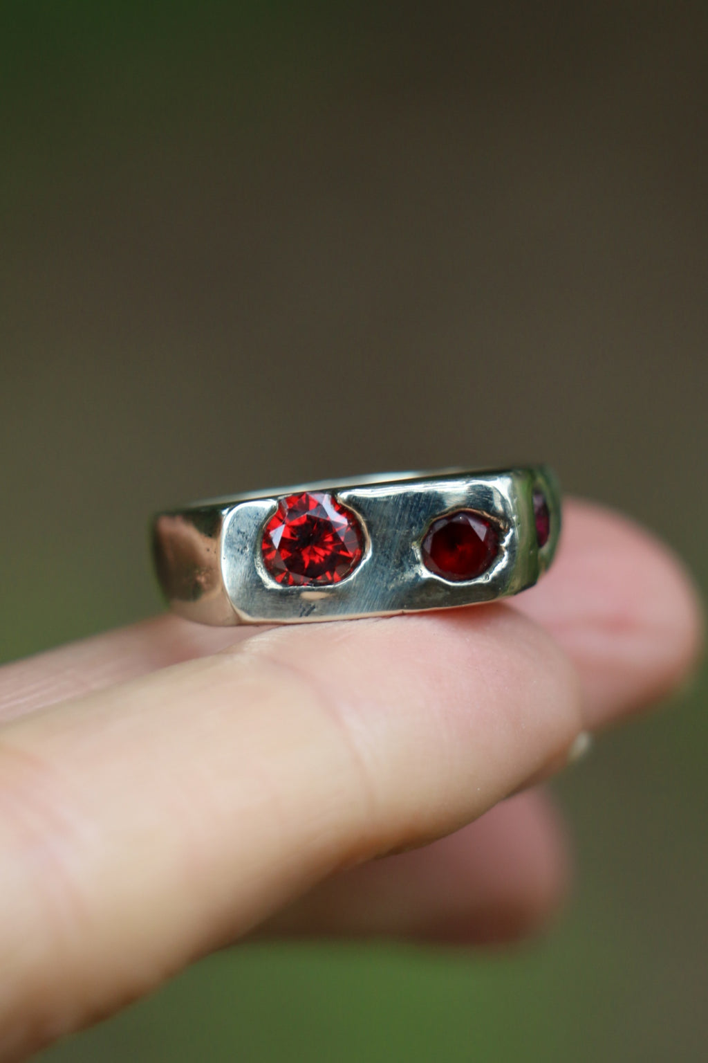 Bronze sandcast Signet Ring with garnet zircon Size 6