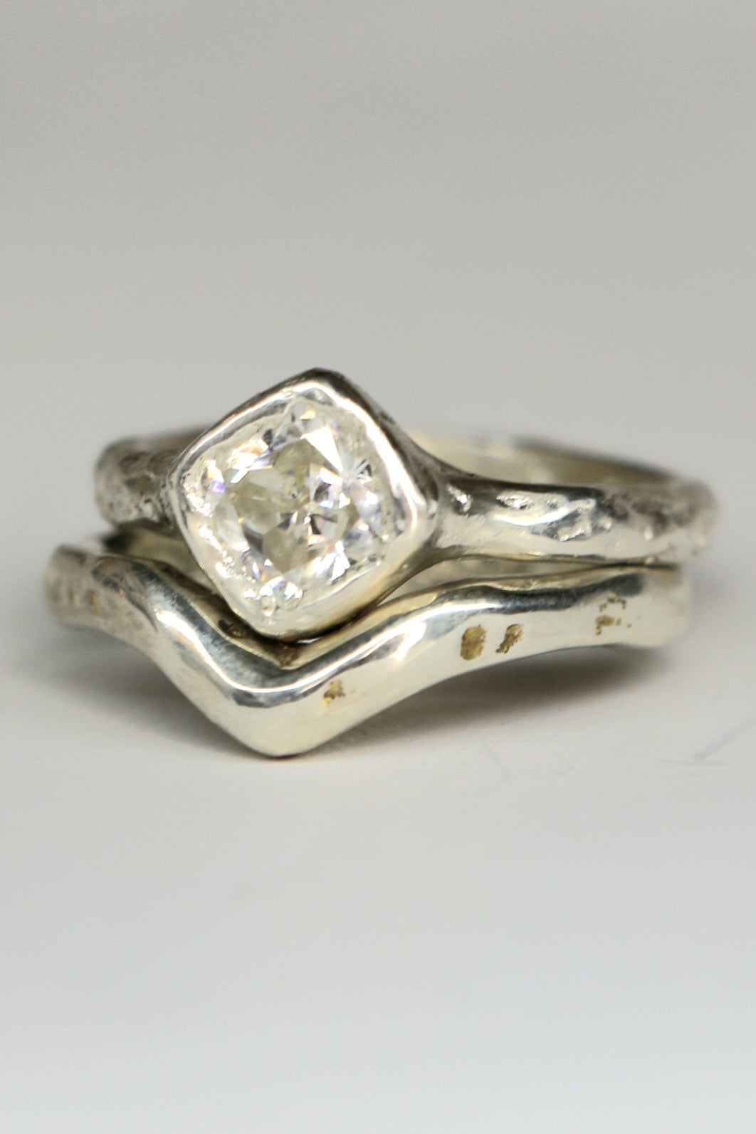Cherish silver organic ring with Moissanite gemstone size 6