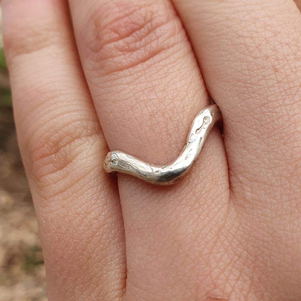 'U' silver Stacking ring organic textured finish