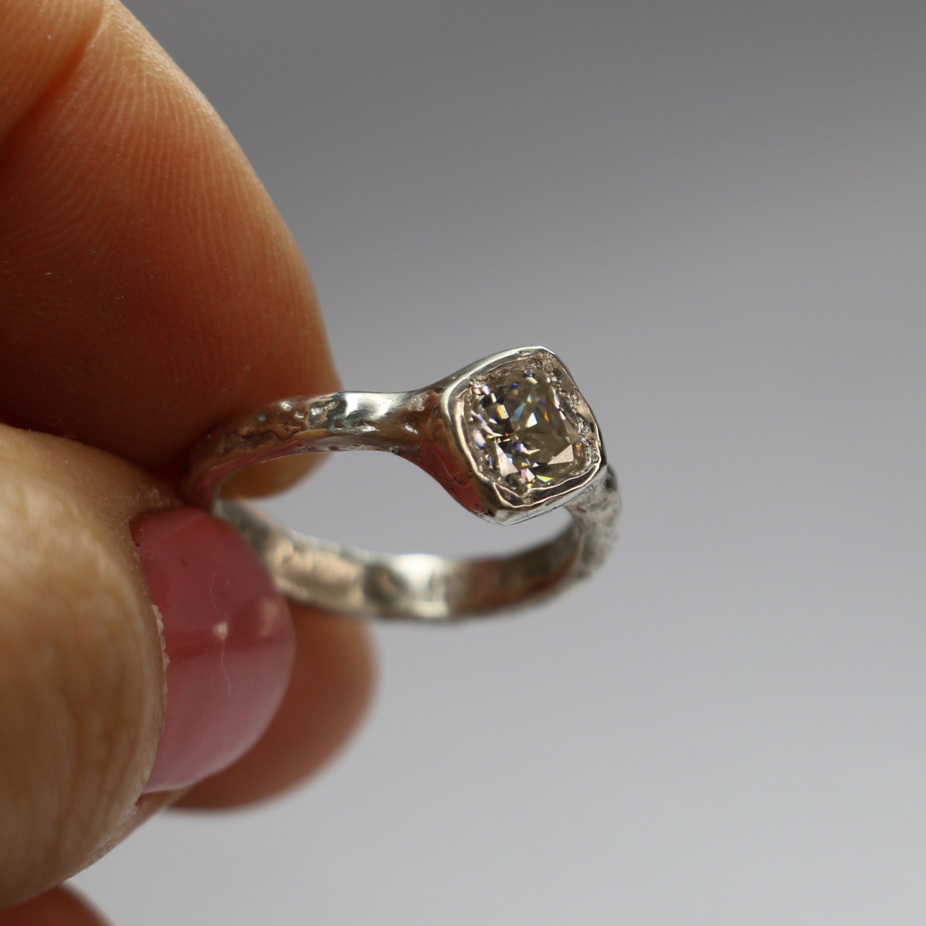 Cherish silver organic ring 1ct Moissanite size 6