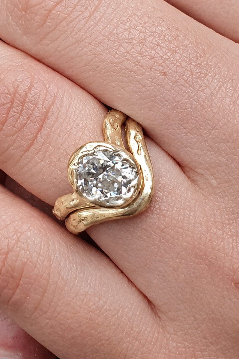 'U' organic silver or 9ct gold contour ring textured