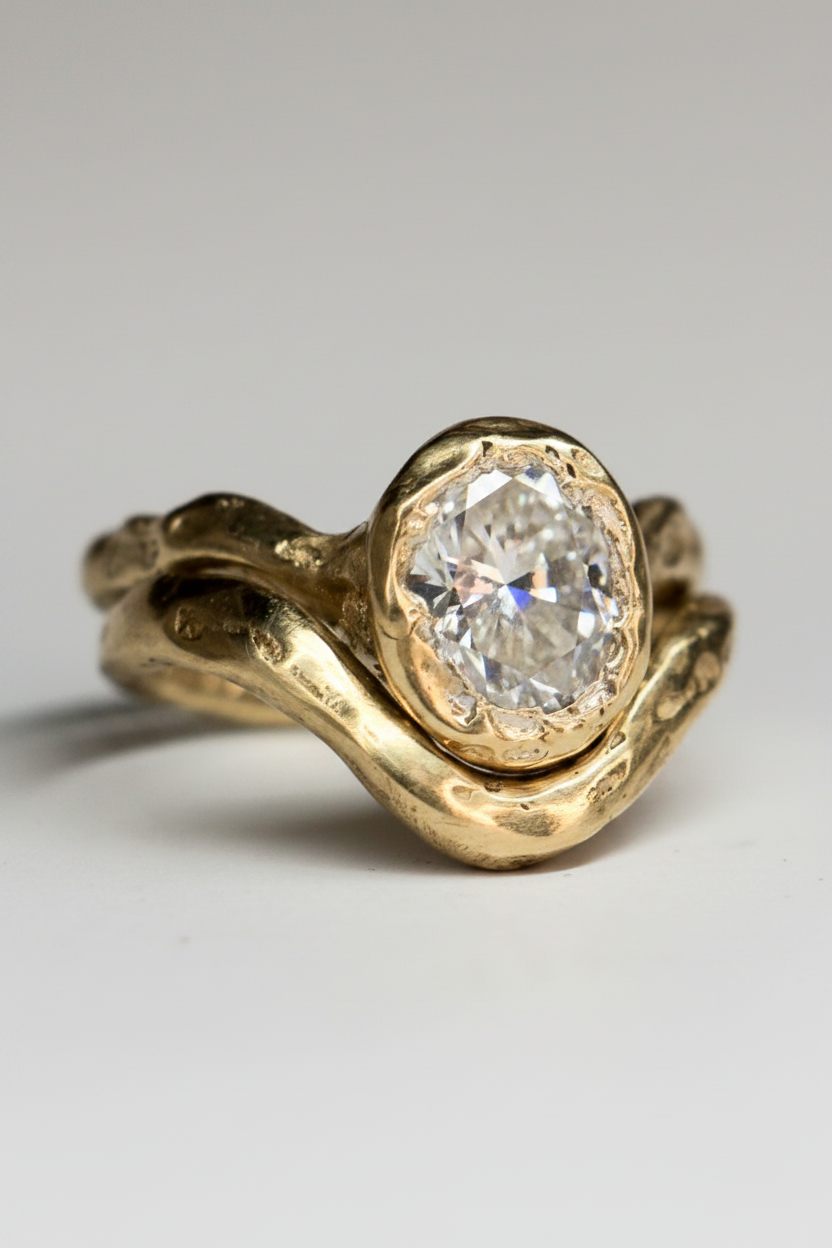 'U' organic silver or 9ct gold contour ring textured