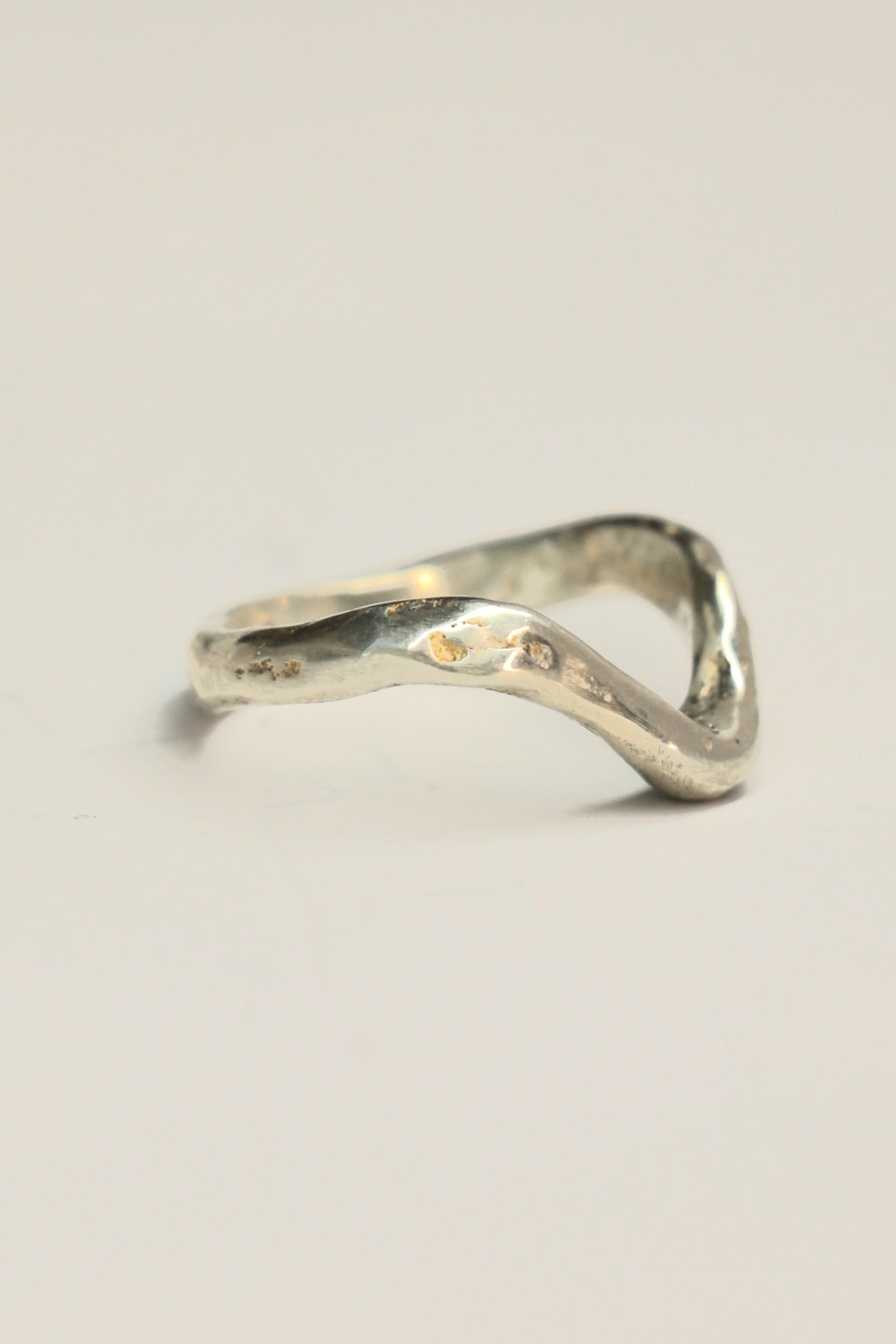 'U' organic silver or 9ct gold contour ring textured