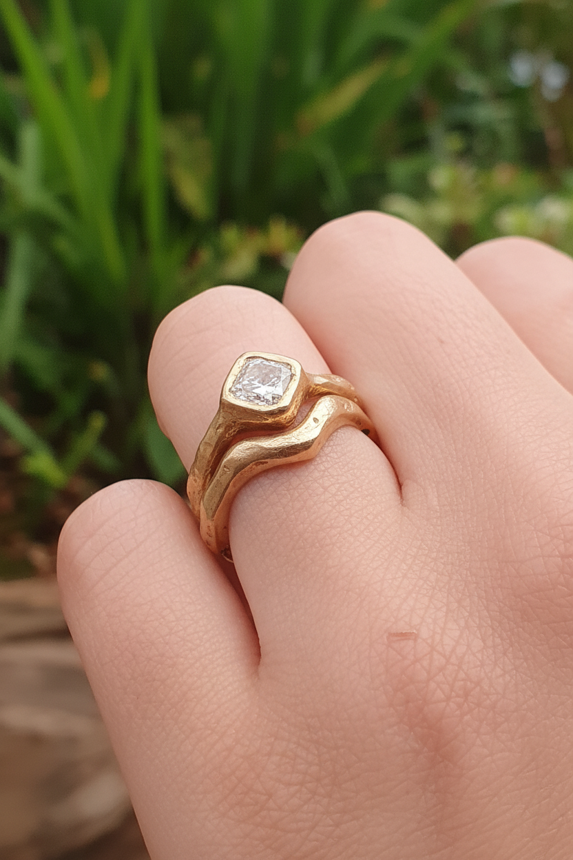 'V' contour ring organic silver or gold