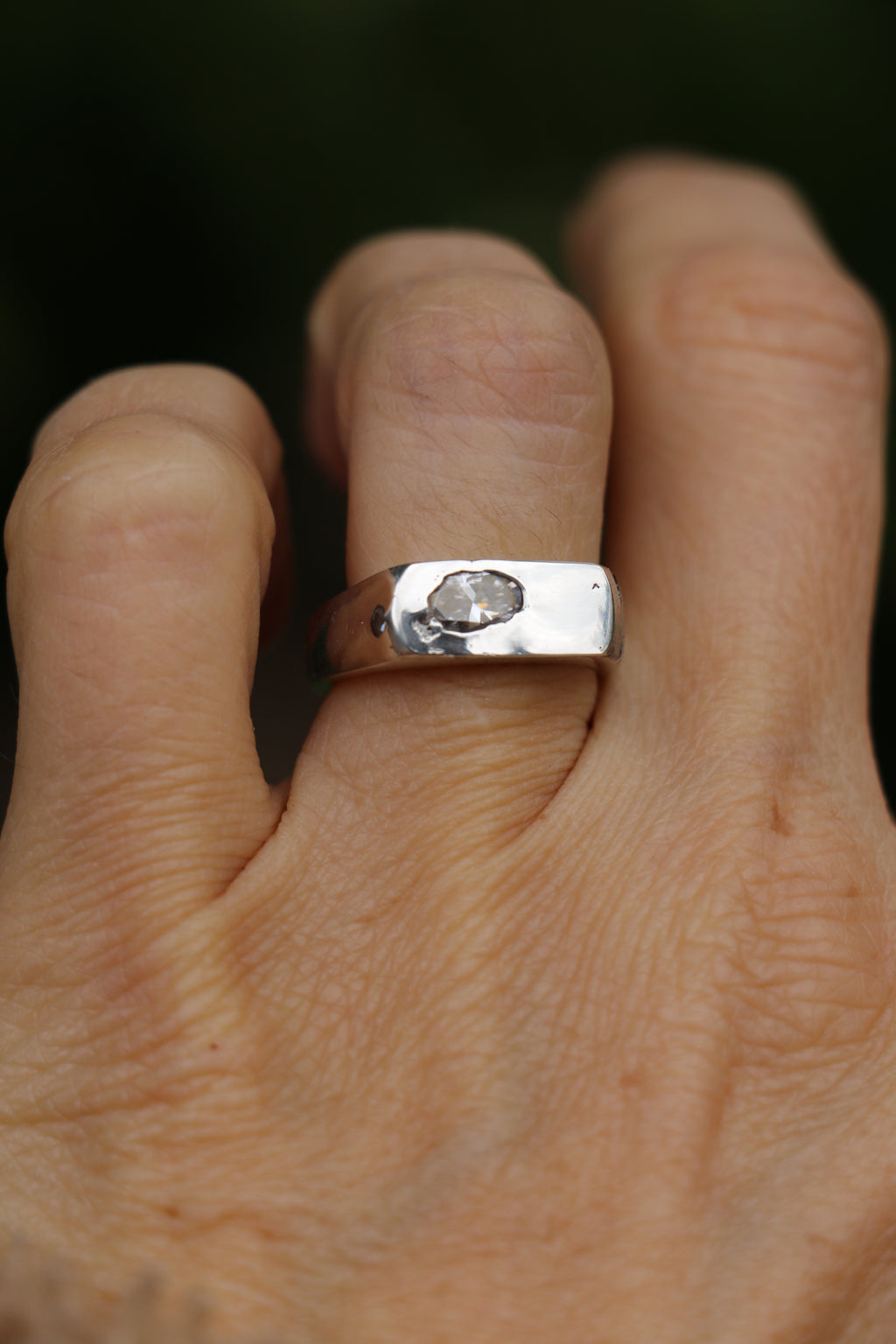 Royal Signet Ring stirling silver sandcast with moissanite Size 6