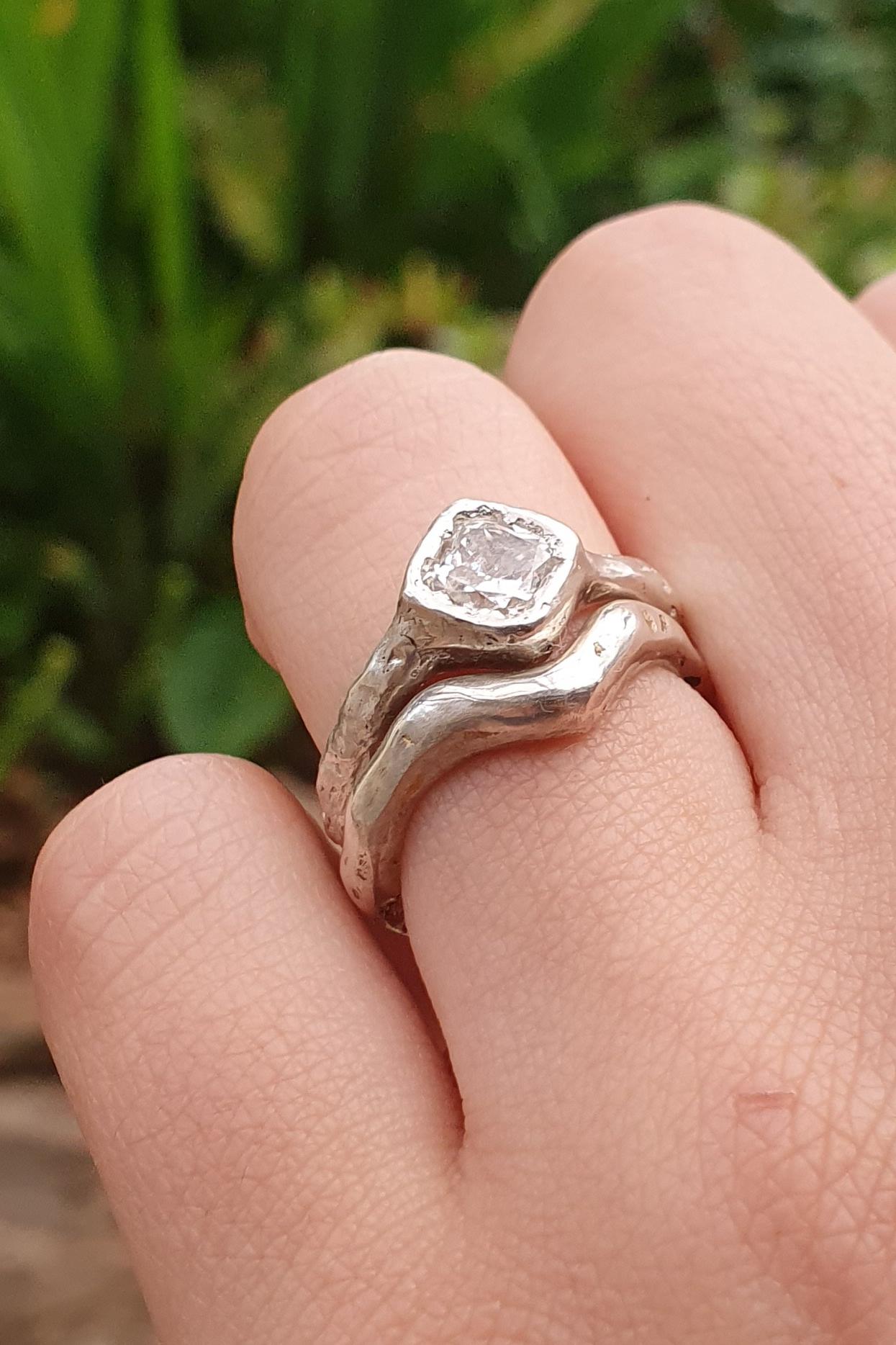 Cherish silver organic ring with Moissanite gemstone size 6