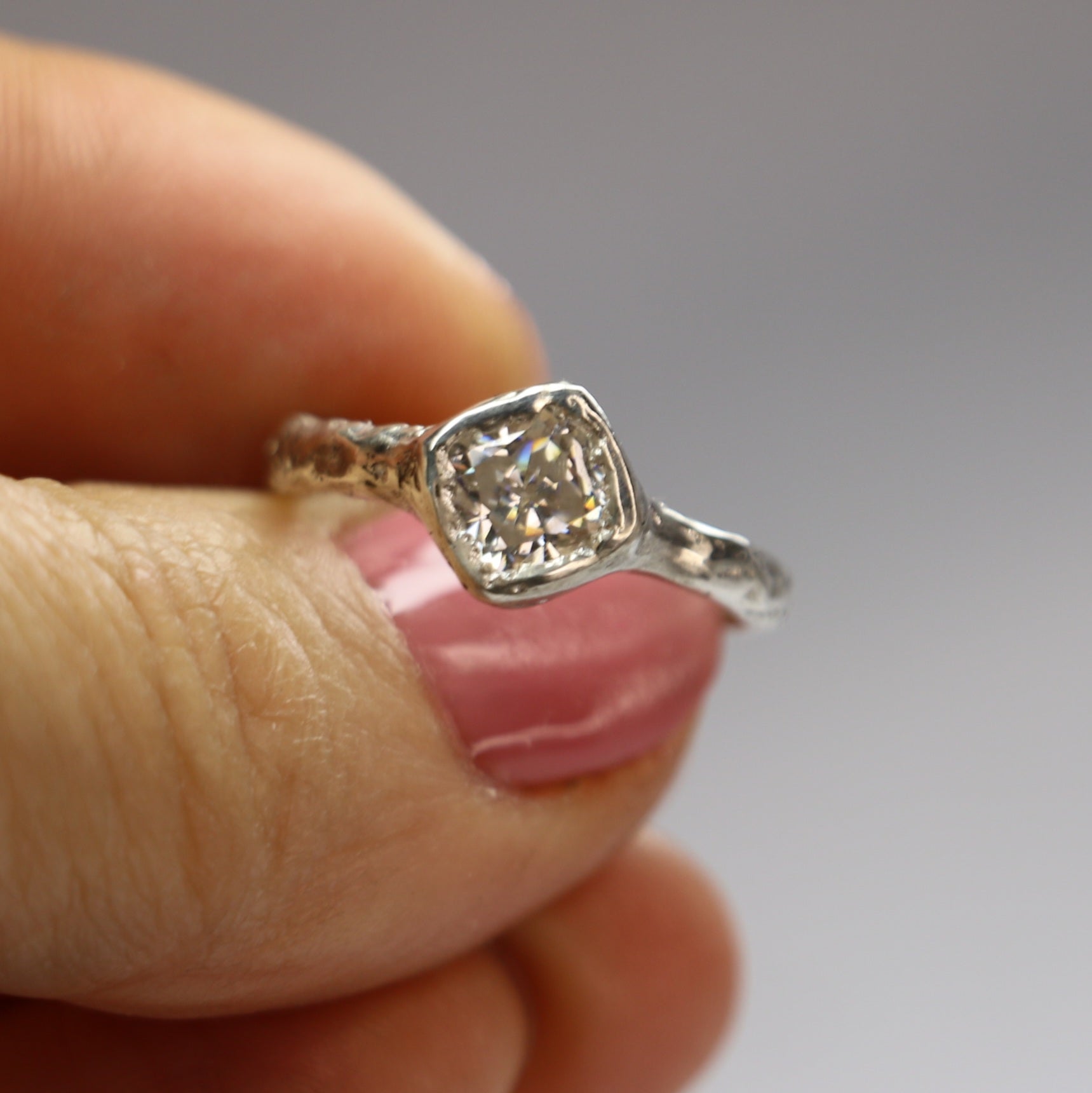 Cherish silver organic ring 1ct Moissanite cushion cut