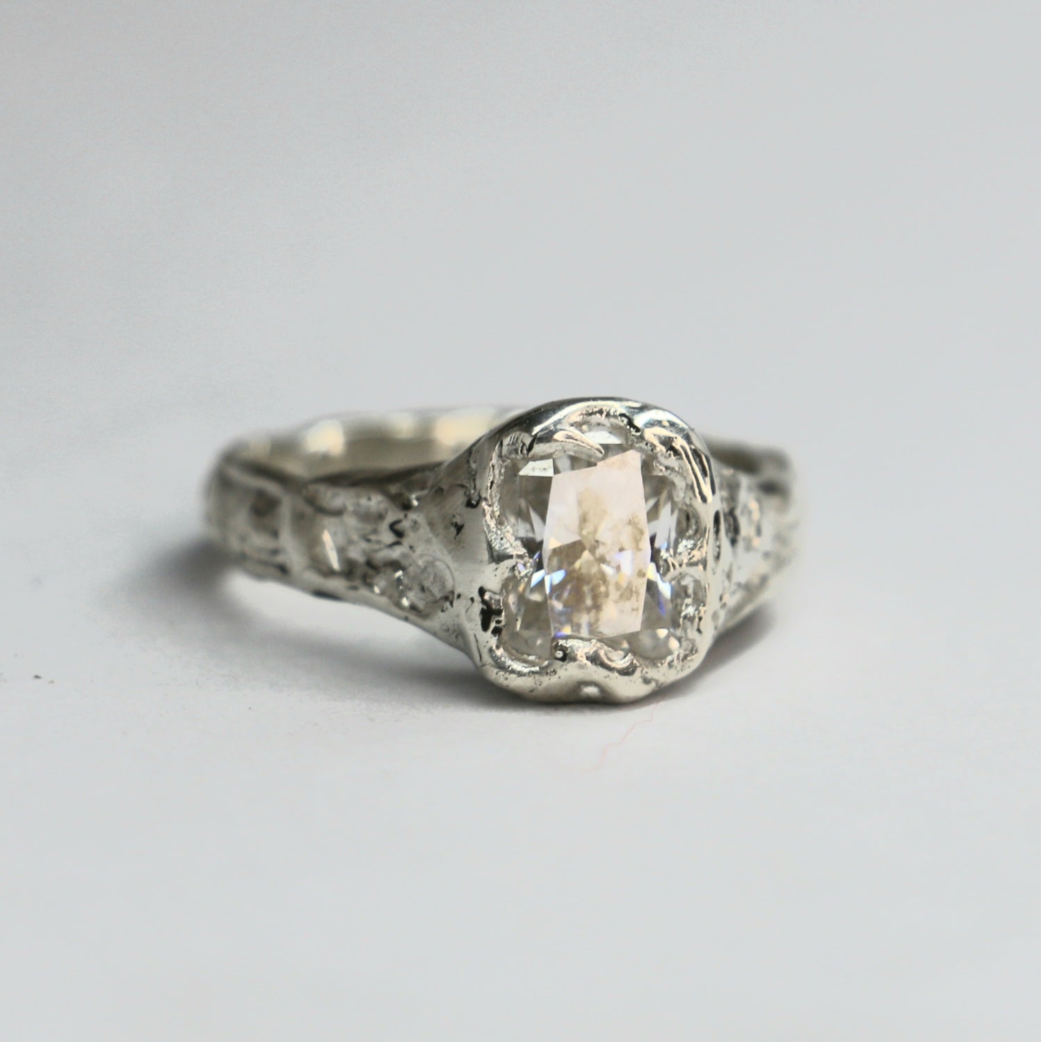 Beloved silver organic ring 2ct Moissanite size 6