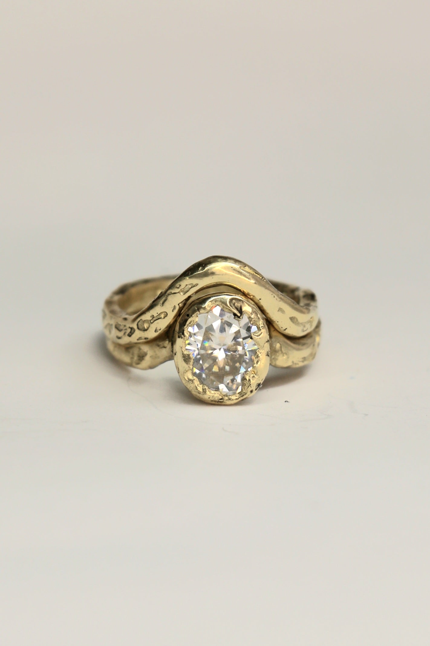 Ember 9ct gold organic ring with oval Moissanite