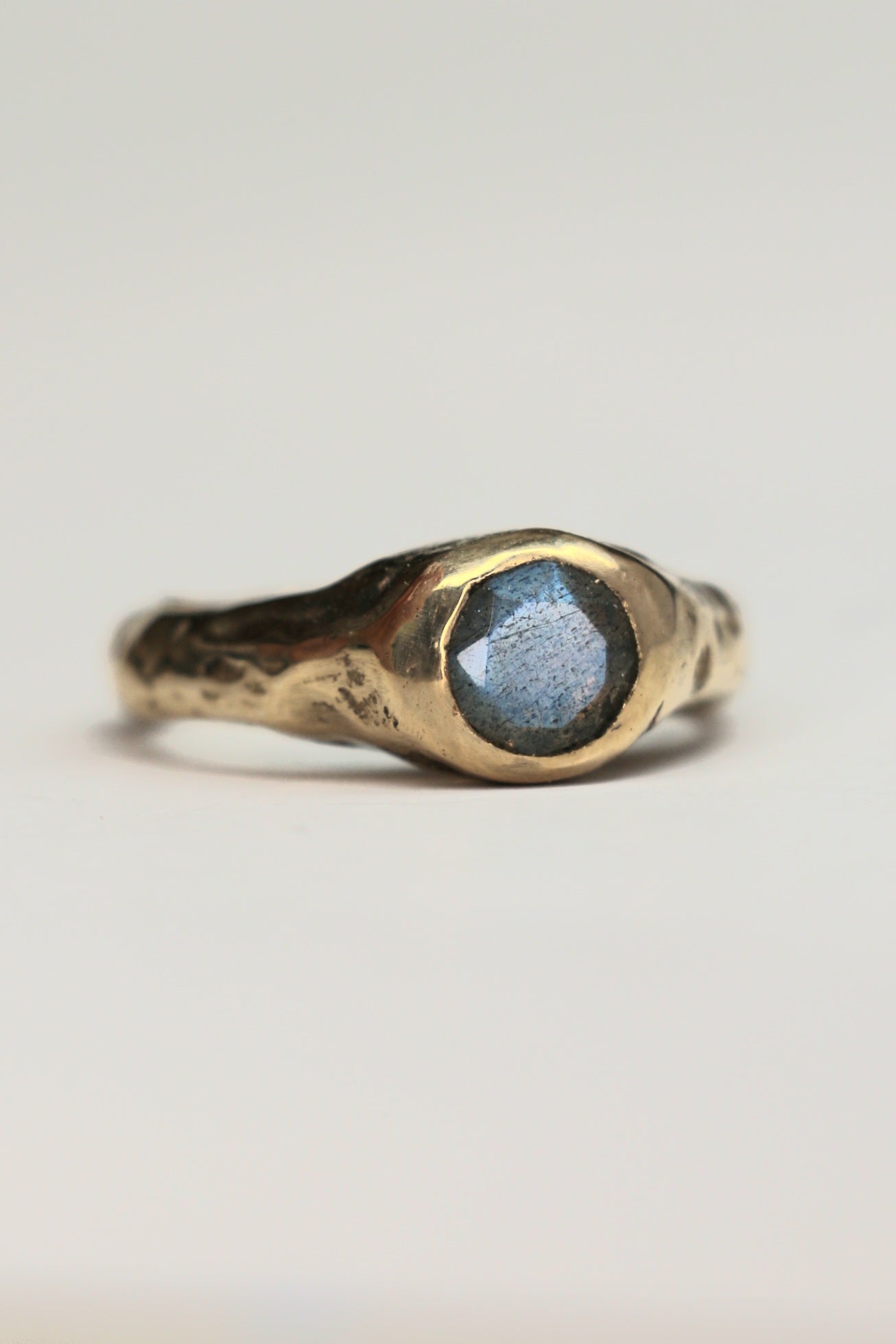 Labradorite 9ct gold organic ring |sandcast textured unique engagement ring