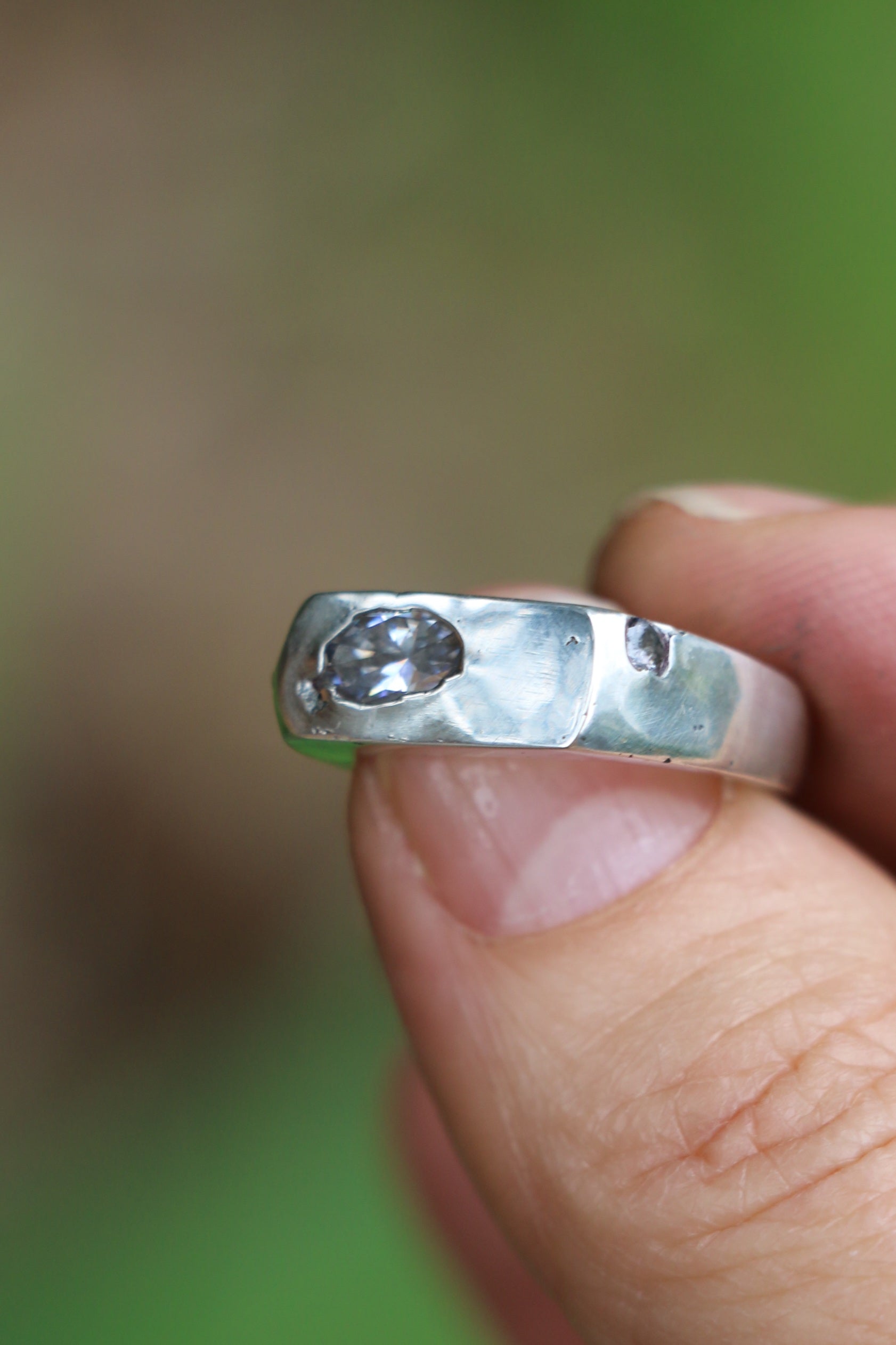 Royal Signet Ring stirling silver sandcast with moissanite Size 6