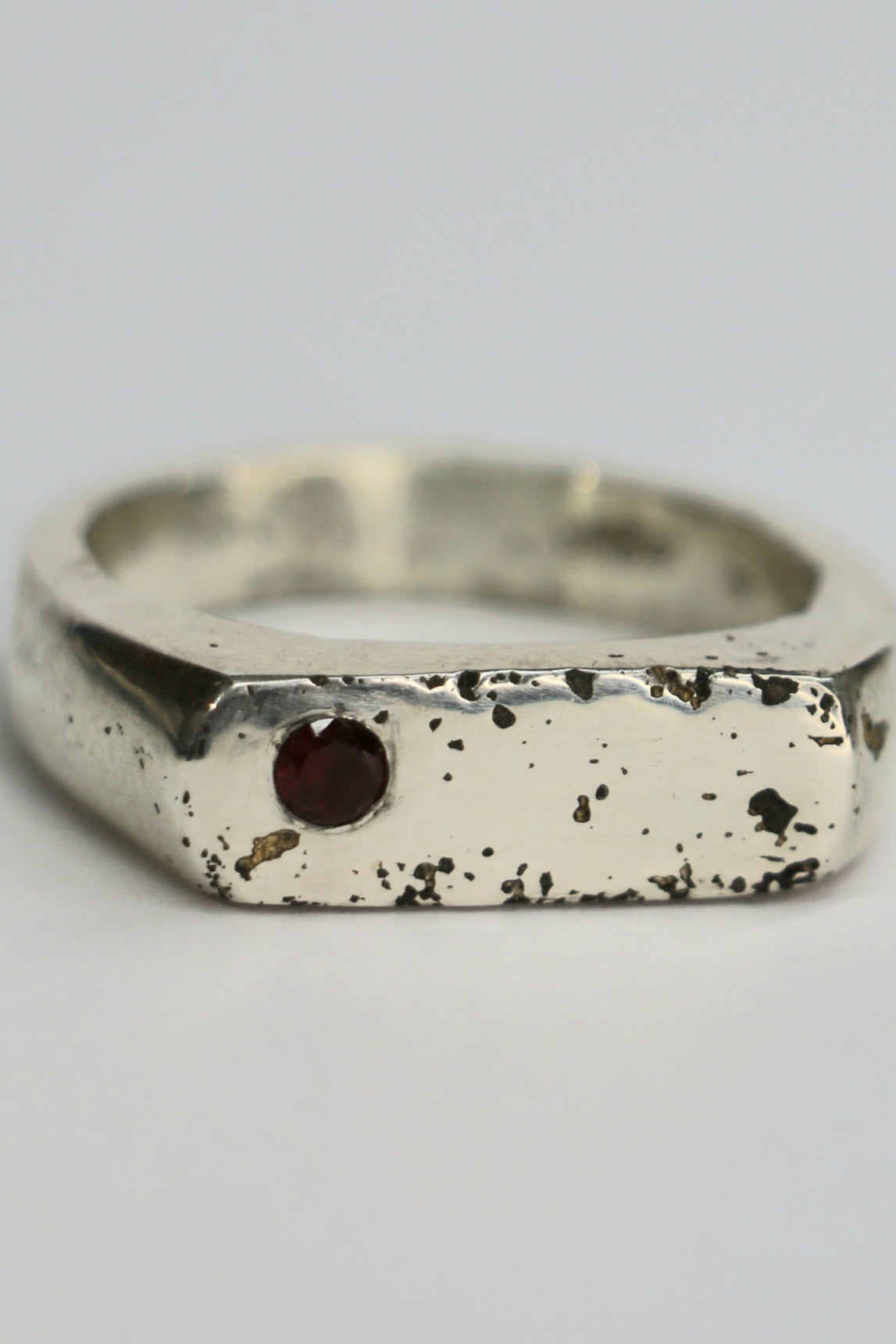 Royal Sandcast textured signet ring with stone | Organic handmade in Australia