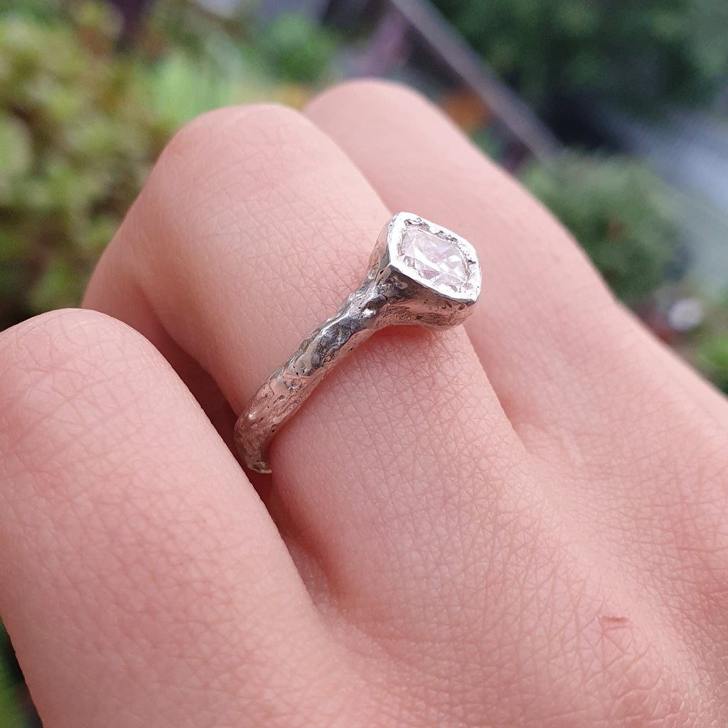 Cherish silver organic ring 1ct Moissanite cushion cut